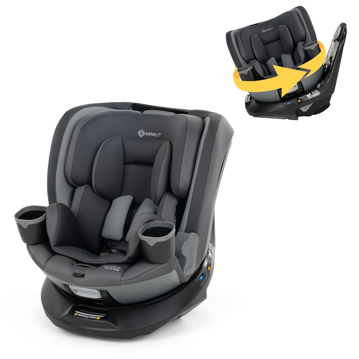 Safety 1st Turn and Go 360 ST 360 Rotating Car Seat, SafetySwivel, SecureTech Installation, All-in-One Convertible Car Seat, 3-in-1 Rear-Facing, Forward-Facing, Booster, 5-100 lbs, Siberian Caviar