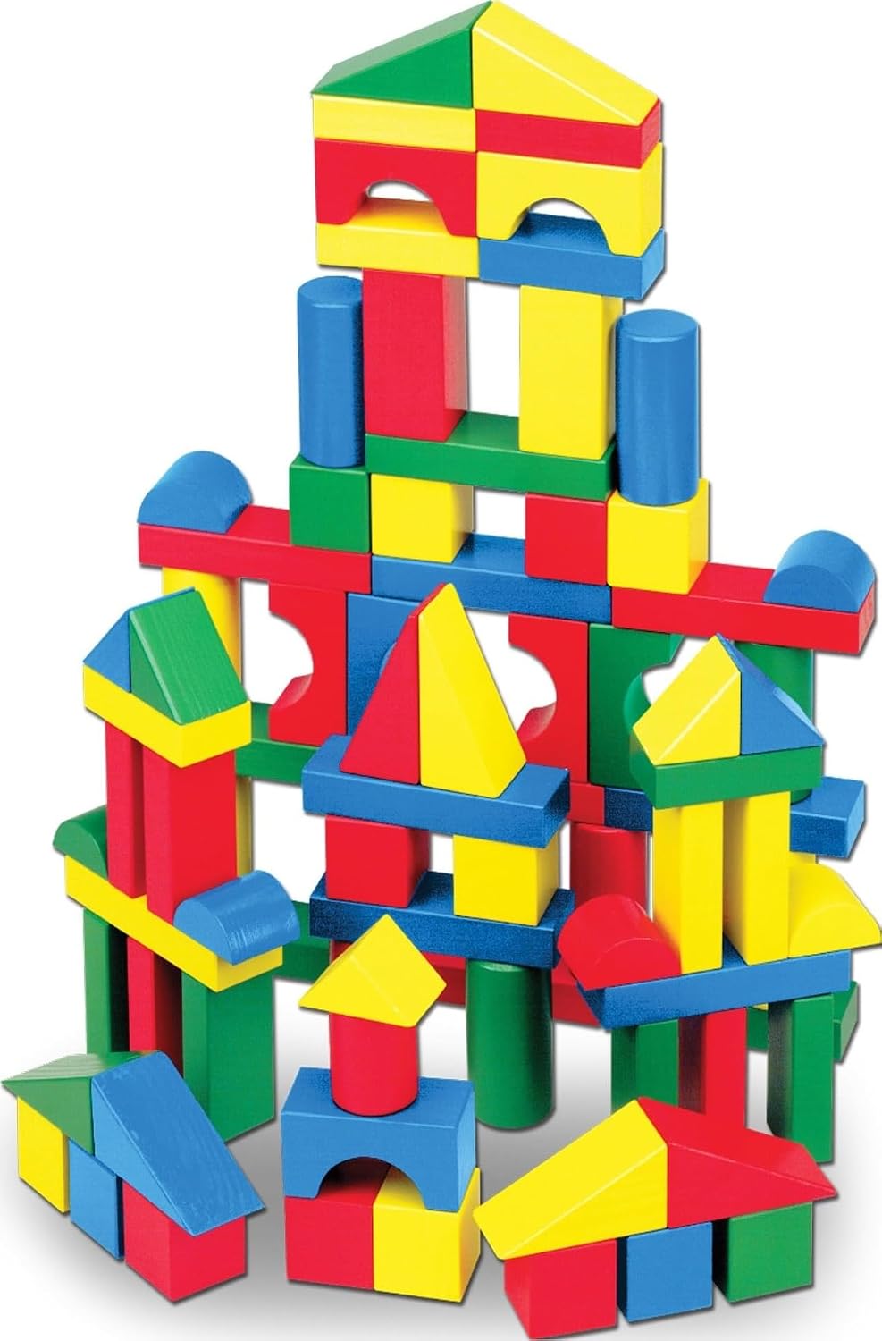 Melissa & Doug Wooden Building Blocks, 100-Piece Set of Sorting & Stacking Toys in 4 Colors and 9 Shapes, Classic Toddler Toys for Girls & Boys Ages 2+ – FSC Certified