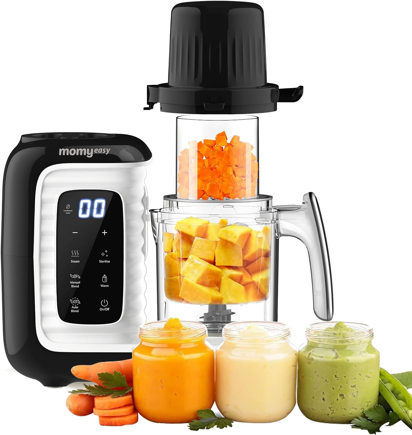 MOMYEASY Baby Food Maker, Food Steamer with Dual-Layer Steam Basket, Black | 5 in 1 Baby Food Processor, Steamer & Blender for Healthy Homemade Baby Food, BPA-free