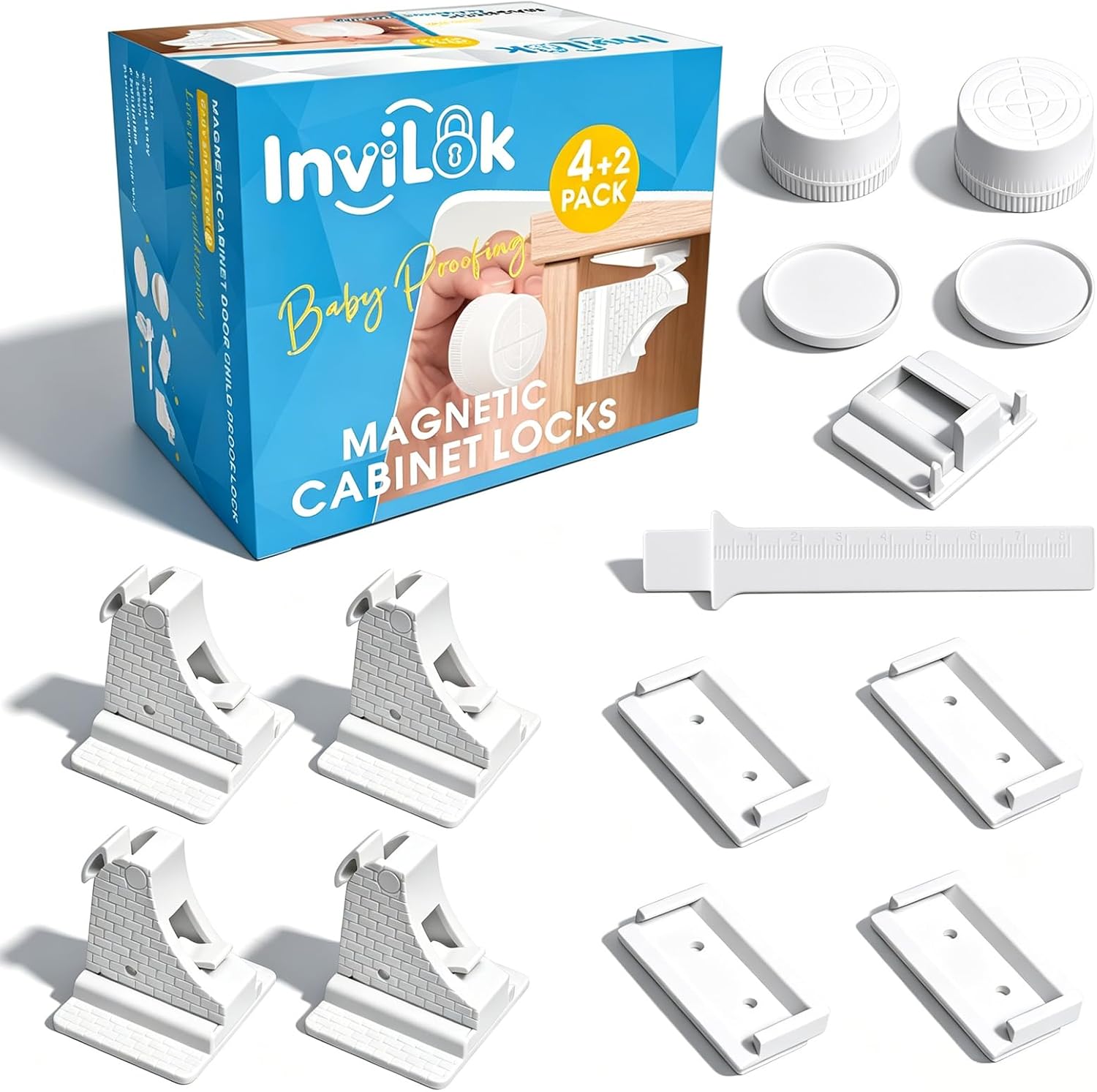 4 Pack Magnetic Cabinet Locks Baby Proofing – Renter-Friendly Child Safety Drawer Latches with 2 Keys, Tool-Free No Drill Easy Installation for Targeted Home Childproofing | No Drill, Tool-Free 3M Adhesive, Invisible Inside Cabinet, for Kitchen & Bathroom Drawers, Renter-Friendly Childproofing