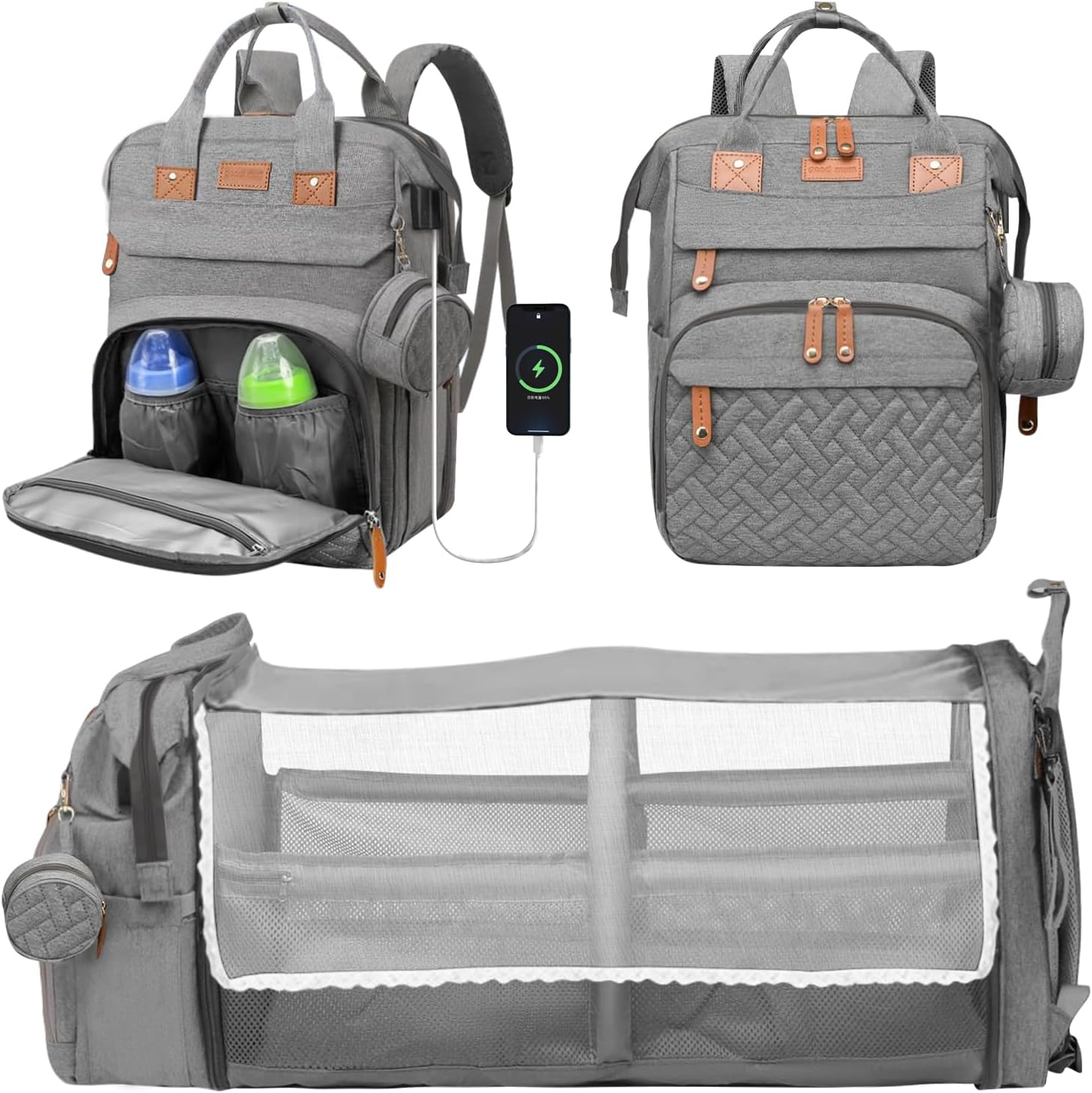 Baby Diaper Bags with Changing Station, Large Capacity Waterproof Backpack Bag for Moms Dads with USB Charging Port,Stroller Straps, Baby Shower Gifts