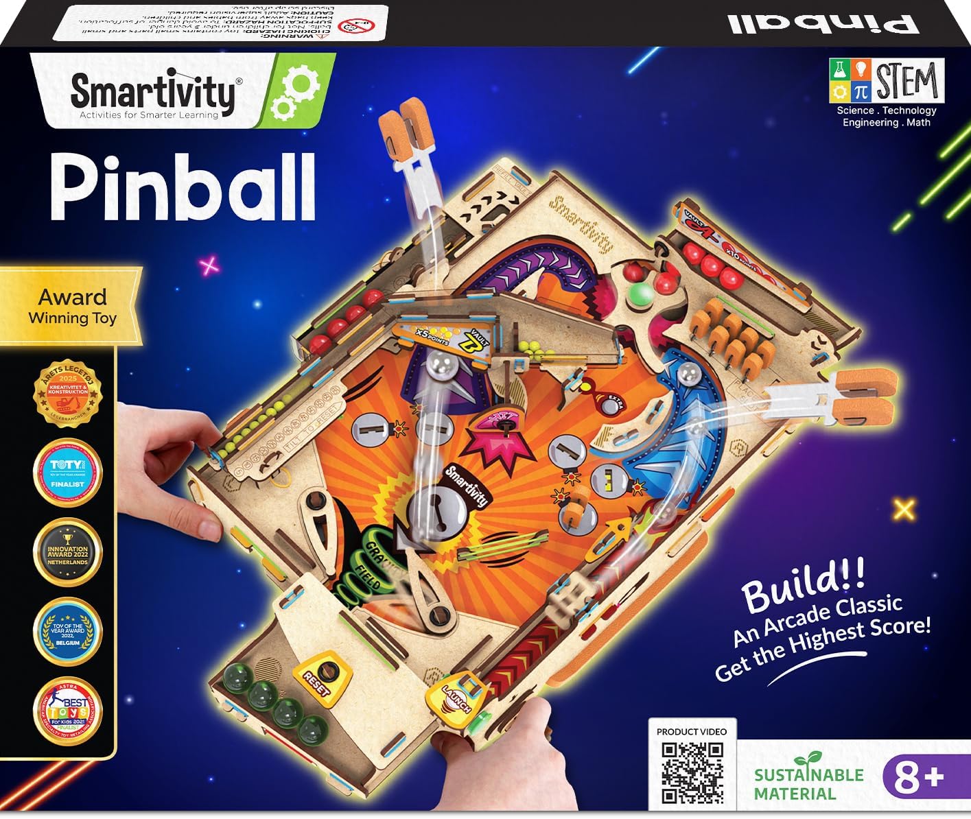 Smartivity DIY Pinball Machine STEM Toy for Kids Ages 8 9 10 11 12 13 14 | Wooden Construction Kit | Pinball Machine for Kids 8-12 | Birthday Gift Boys Girls | Family Party Game