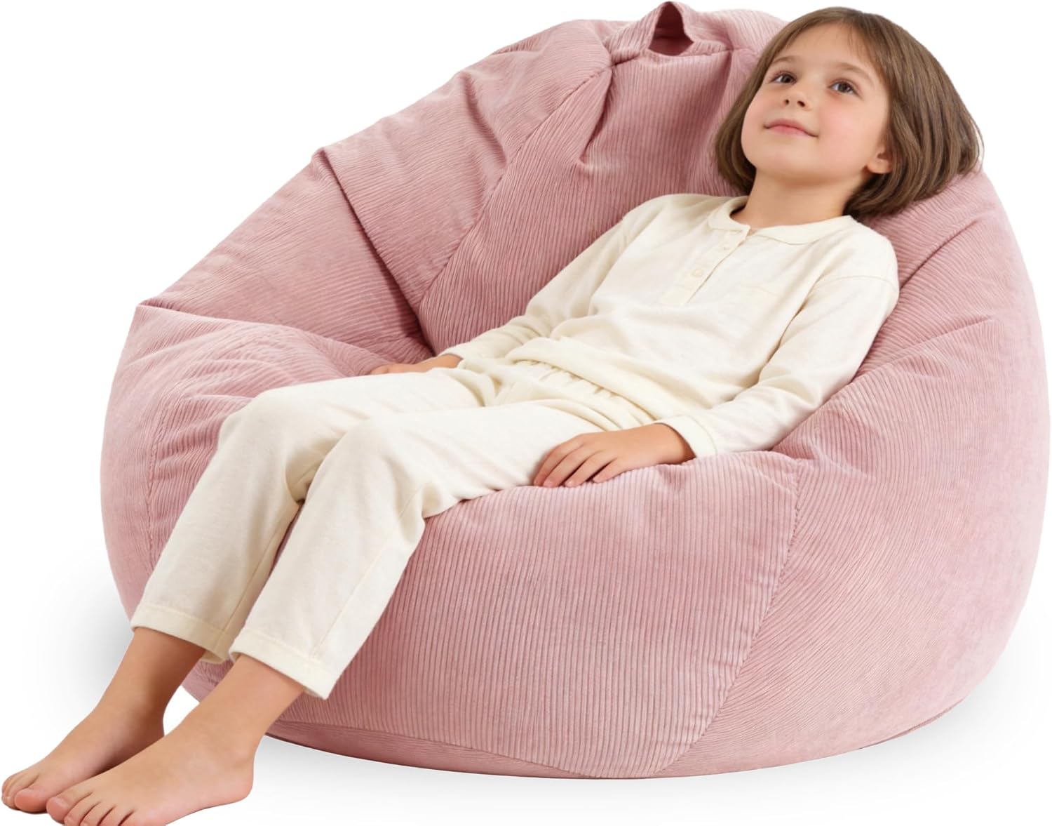 ENBAOHUI 3FT Memory Foam Bean Bag Chairs for Teens or Kids with Filling Bean Bag Sofa with Handle Super Soft Corduroy Fabric Lazy Sofa 3 Foot Pink