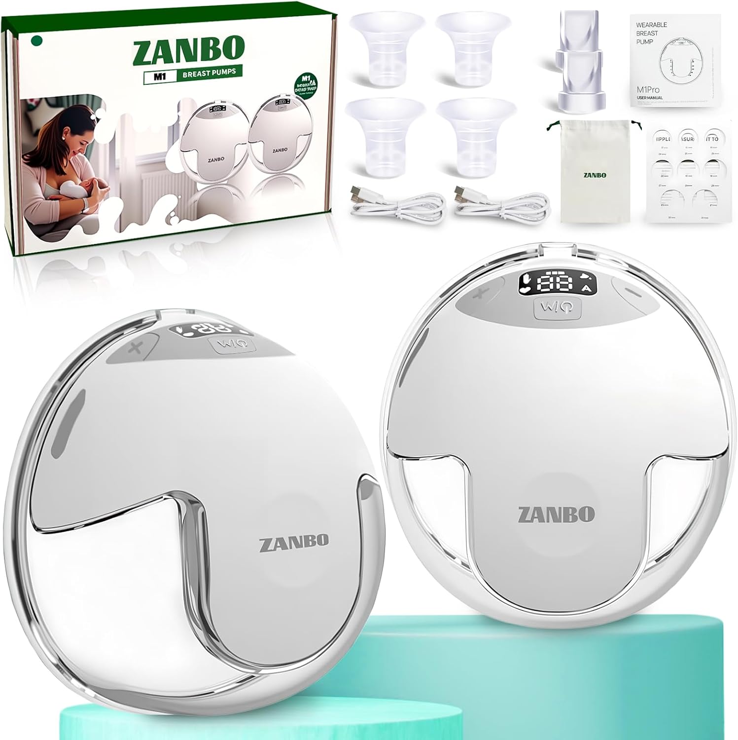 Electric Breast Pump Upgrade Hands Free Wearable 2-Pack 32db Ultra Quiet Portable Breastfeeding Pump 4 Modes 12 Suction Levels 19 21mm Flange LED Display Dual Seal Tech Ideal Gift for New Mom-White
