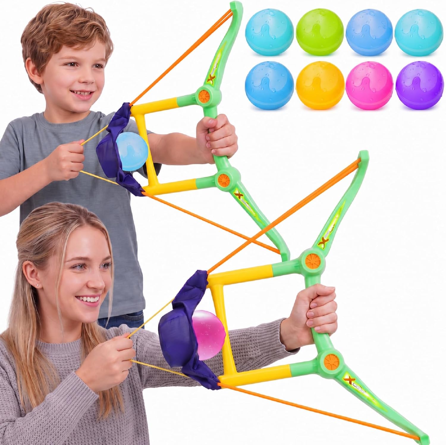Soulchen 2 Pack Water Balloon Launcher Slingshots Hand-held Launcher with 8 Reusable Silicone Ball Outdoor Summer Toys for Kids Teens Adults Backyard Water Fight Game for Beach Pool Lawn Party Supply