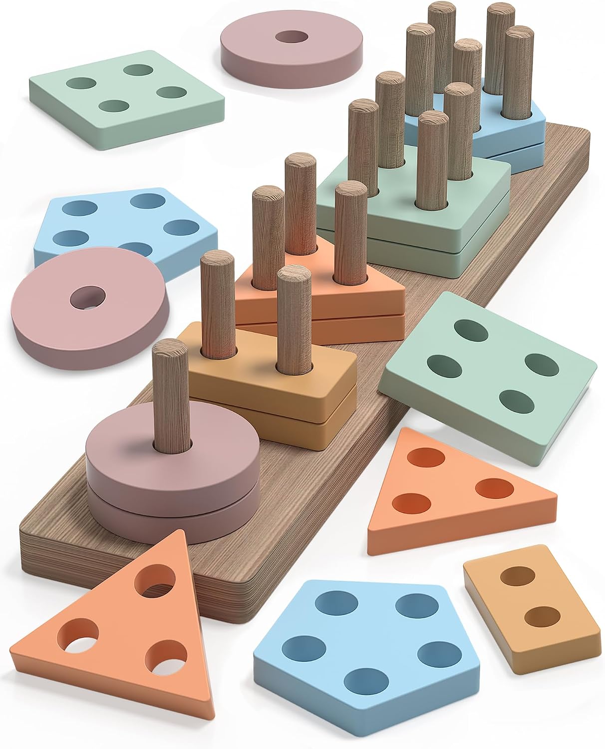 kecristv Montessori Toys for 1 2 Year Old Girl and Boy Birthday Gifts | Toddler Toys 1-2 2-3, Shape Sorter, Wooden Block, Learning Educational Sensory Stacking Toy, Toddler Puzzles, Birthday Gifts