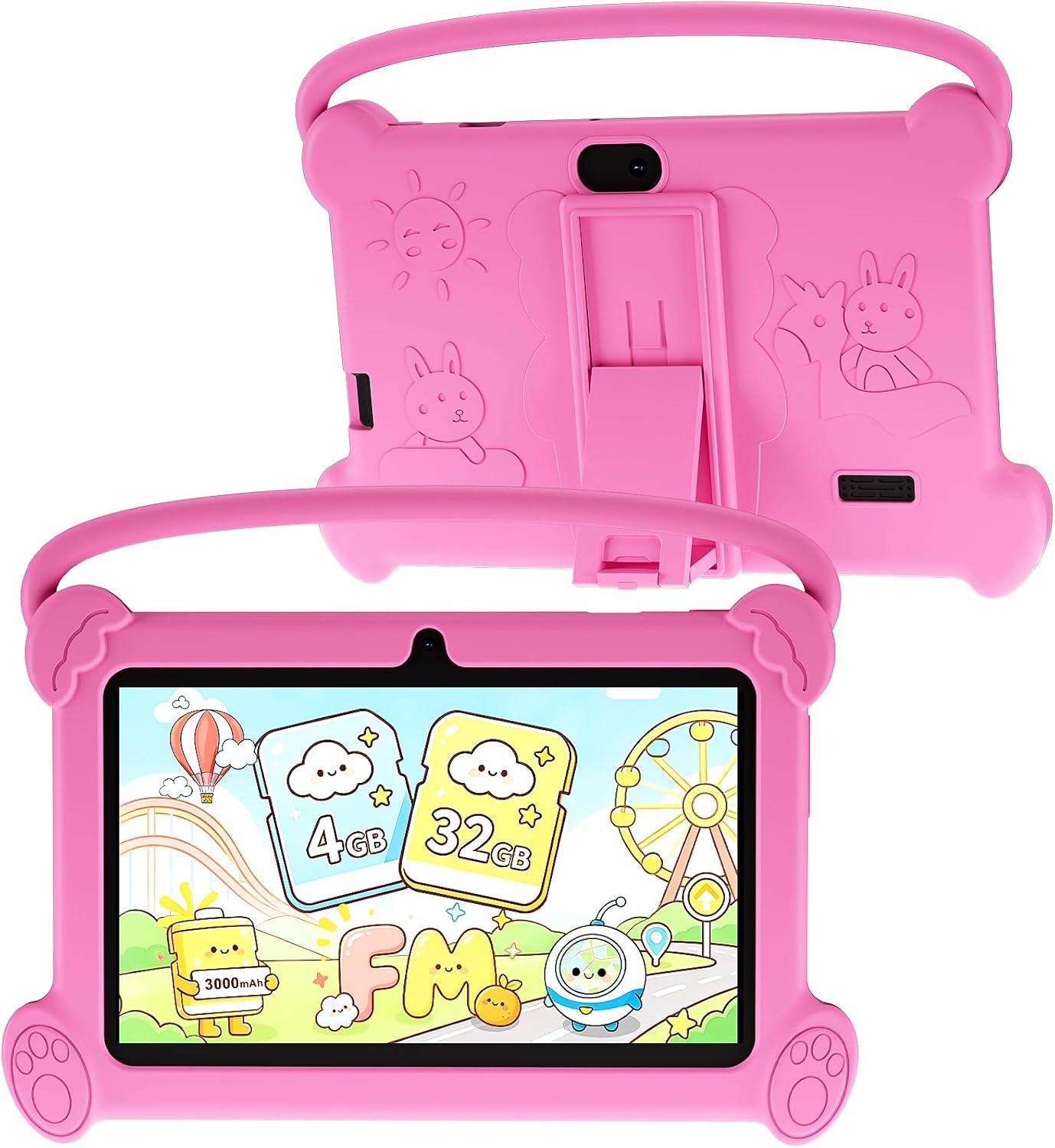 Kids Tablet 7 inch 3-9 for Kids,32GB ROM Toddler with Shockproof Case,Kids Android Software Installed Netflix,YoutTube, aiwawa Apps Parent Controls,Dual Camra, WiFi,FM, GPS (Pink)
