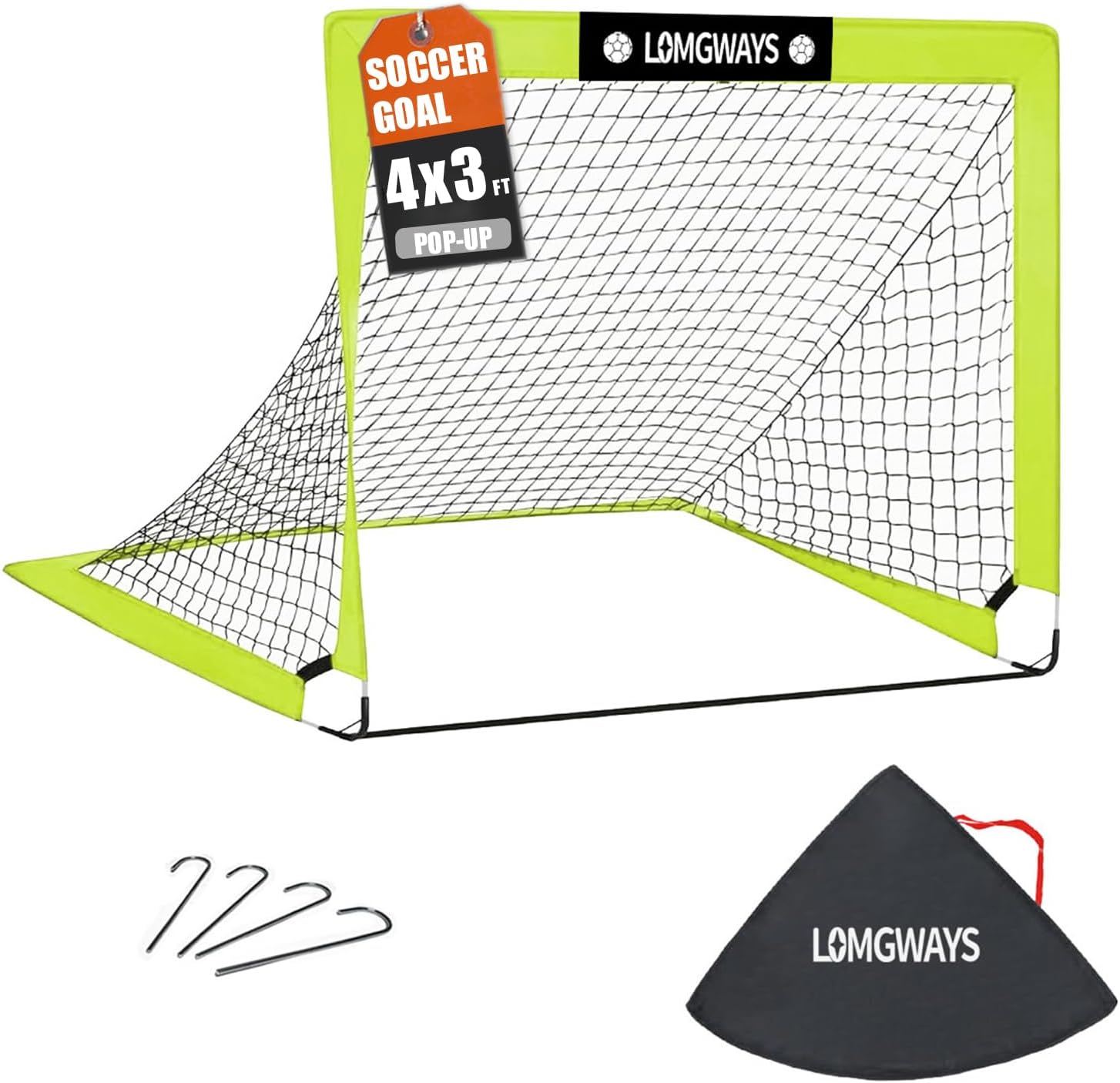 LOMGWAYS Soccer Goal for Kids + Youth with Carry Bag for Practice & Games | Indoor+Outdoor Use| Easy Set Up| Multiple Sizes| Portable|Great for Kids|for all skill levels| Secure Anchoring