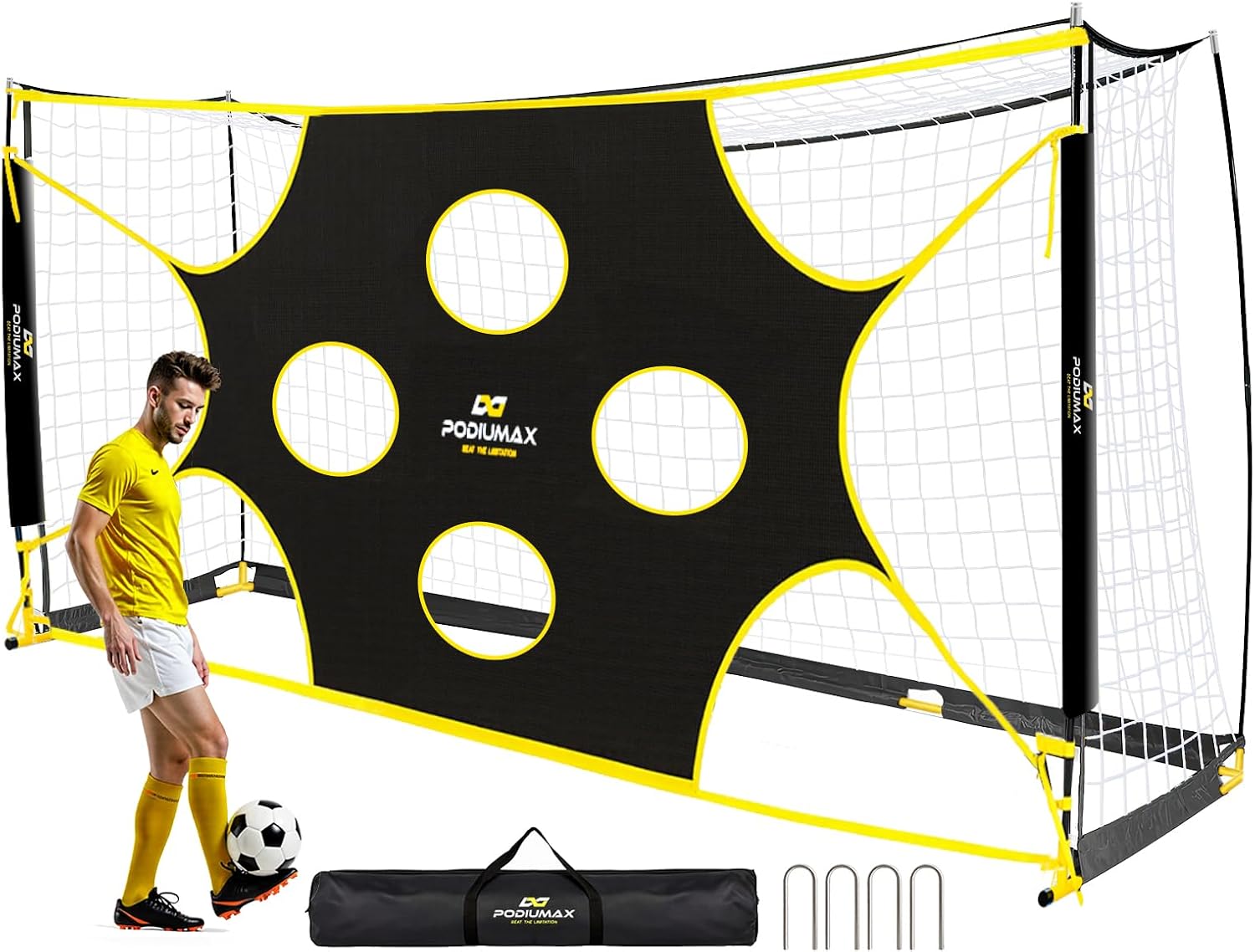 PodiuMax 16X7 FT Soccer Goals for Backyard with 10 Scoring Zones Target net | Stable Heavy Duty Frame,Tear-Resistant Net for Hard Shots,with 4 Ground Stakes, Portable & Easy Setup for Backyard