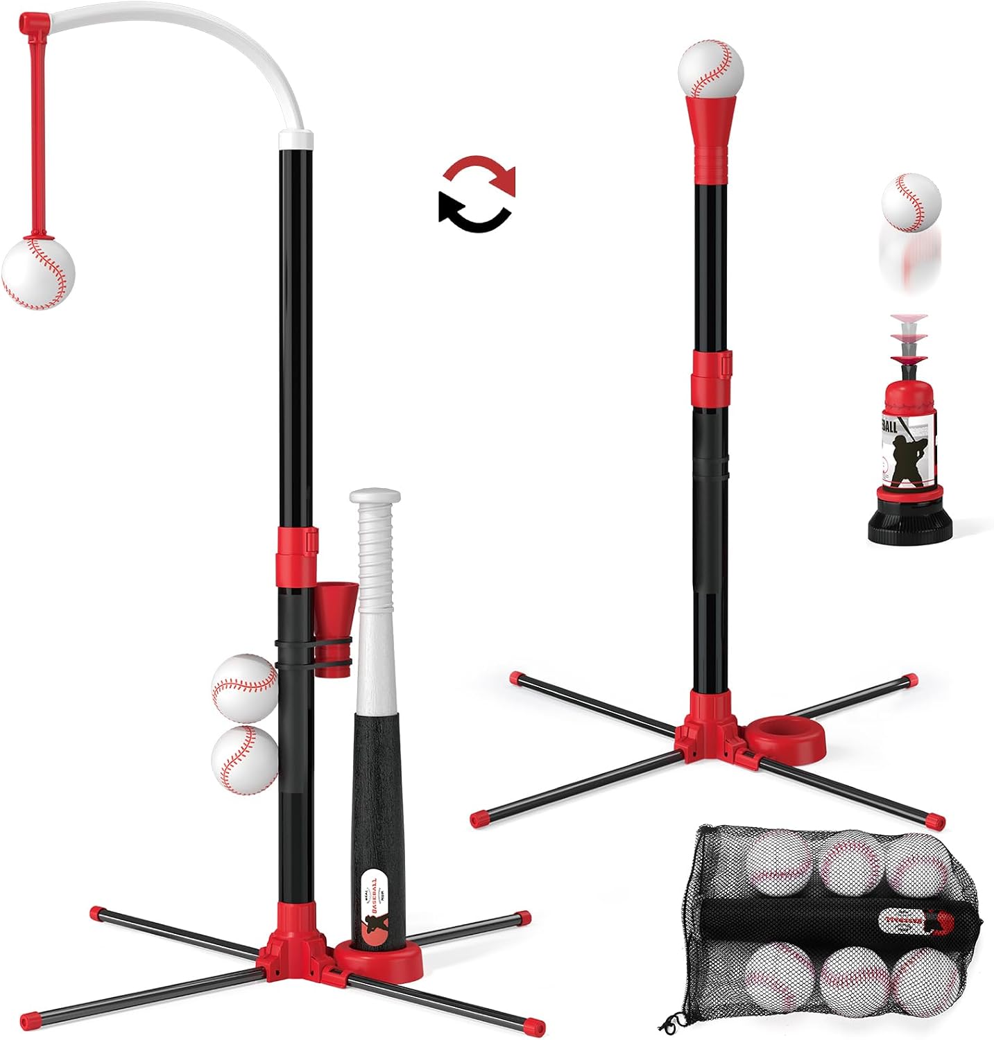 Wee Wonders 3-in-1 T Ball Set for Kids 3-5, Adjustable Height Tee Ball Set | with Automatic Pitching Machine/6 Balls/Retractable Bat, Kids Baseball Set, Outdoor Sport Toys Gifts for Kids Boys Girls