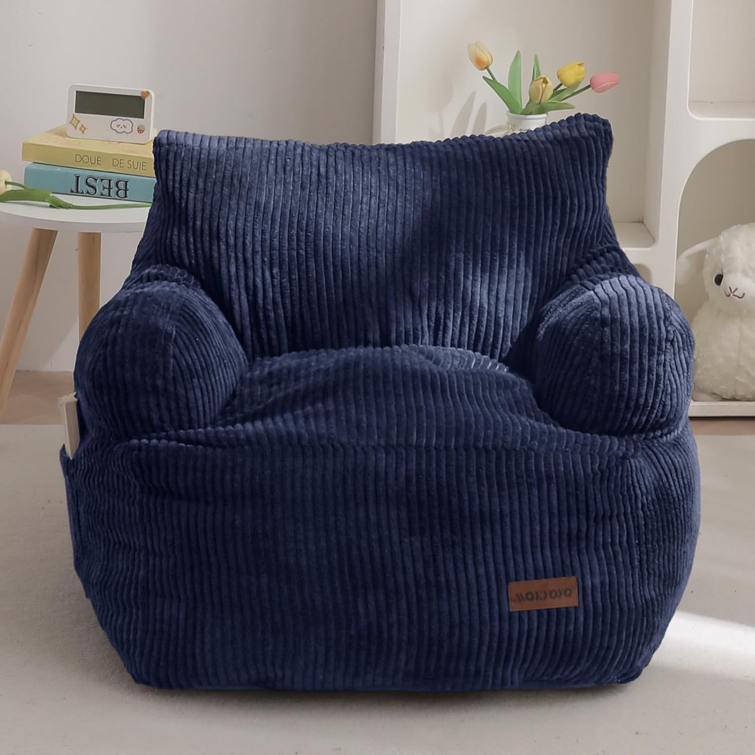 MAXYOYO Kids Bean Bag Chair, Stuffed Bean Bag Sofa, Navy, Standard | Bean Bag Chair for Boys and Girls, Lazy Sofa with Pocket Floor Chair for Gaming, Reading