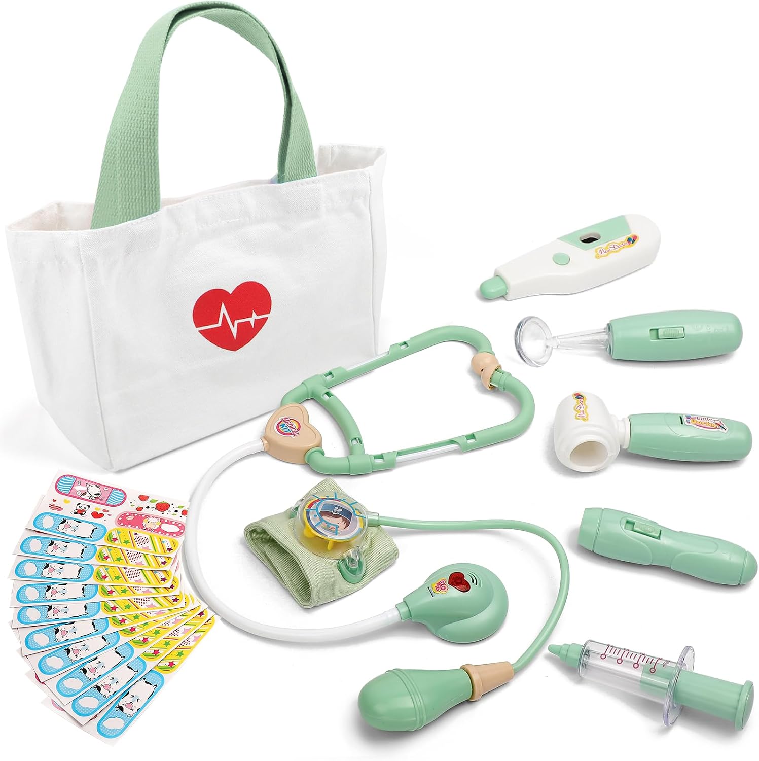 Liberry Doctor Kit Toys for Toddlers Ages 3 4 5 with Light & Sound, Green | Smooth Edges, Durable Plastic, Portable Medical Bag, Pretend Stethoscope, Educational Role Play, Birthday Gift for Boys Girls
