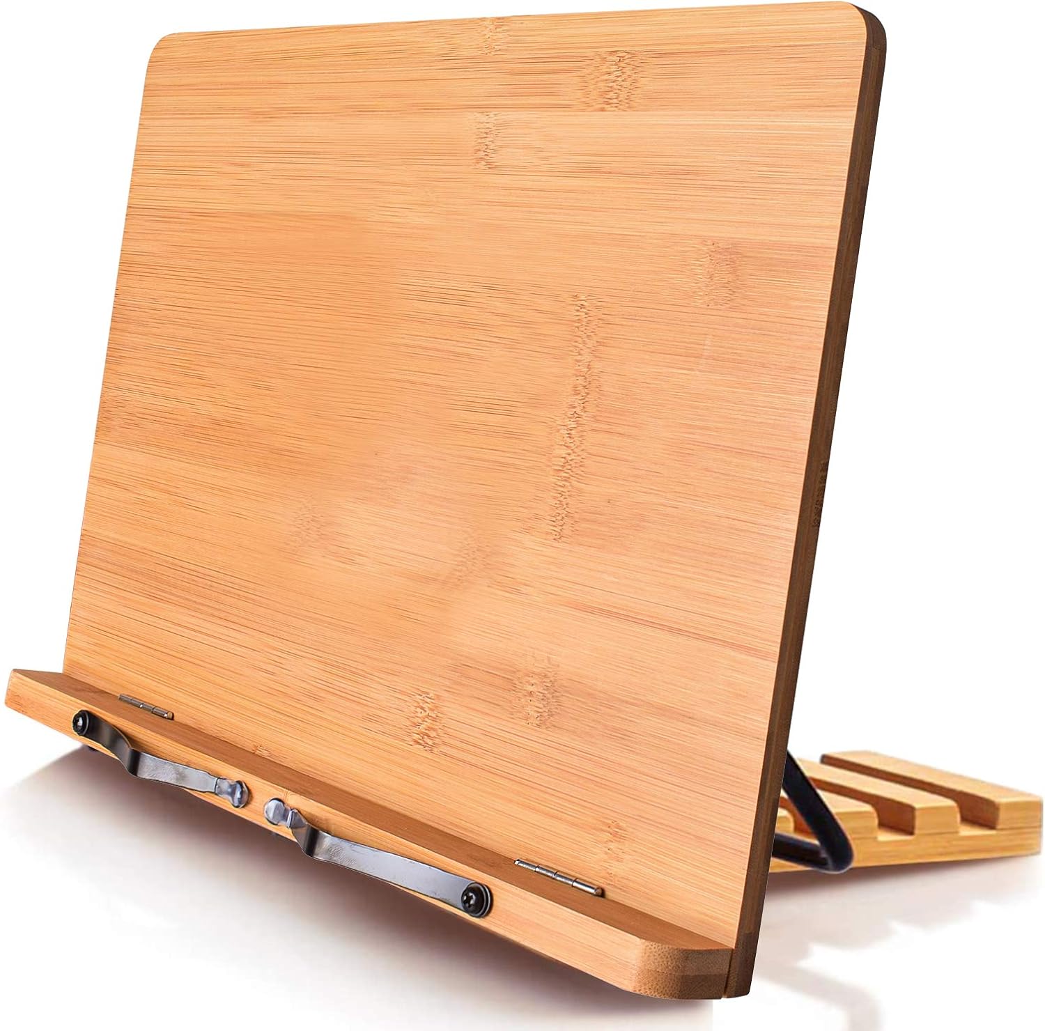 wishacc Book Stand XL-Large Size 15.4″ x 11.0″ Main Board-Adjustable Foldable Book Holder with Page Holder Clips – Holds Cookbooks, Receipe Books, Textbooks, Tablets, Laptops, Music Books, Documents