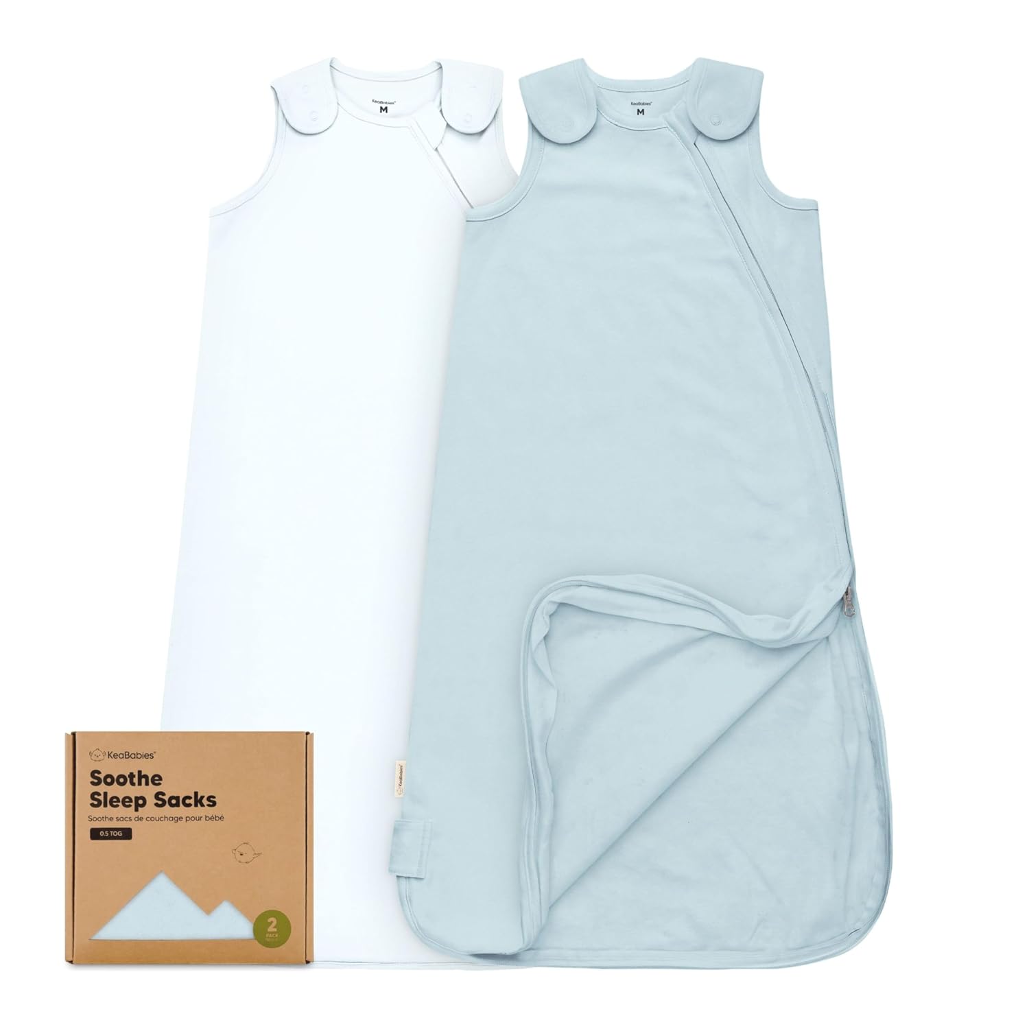 2-Pack Organic Baby Sleep Sacks, 100% Cotton 0.5TOG (Glacier, 6-18M) | Soft Breathable, Baby Wearable Blanket, Toddler Sleeping Sack 6-18 Months, Easy to Wear Transitional Swaddles for Newborns