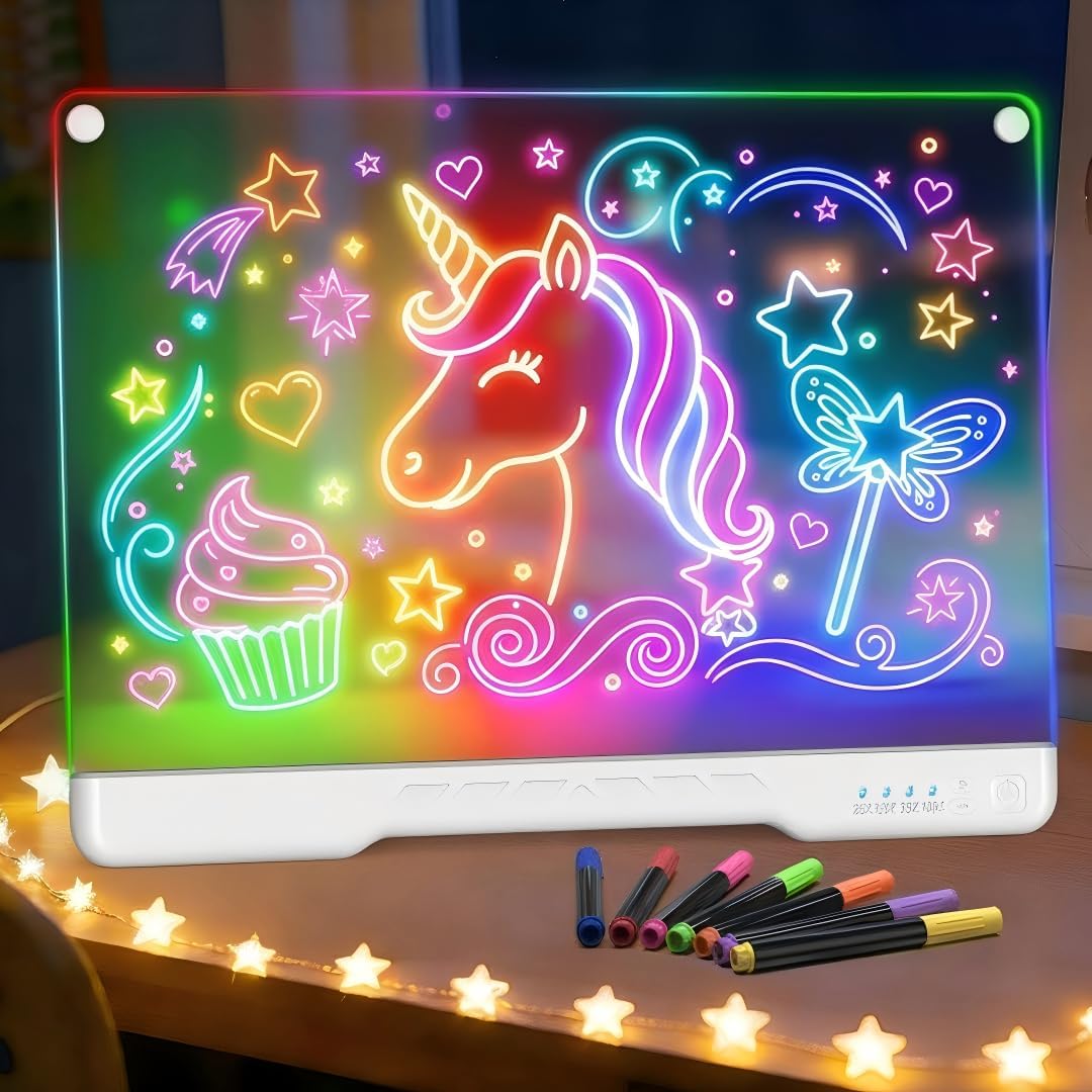 LED Drawing Board for Kids, Birthday Gifts Toys for Girls Ages 4-12 Years | Rechargeable, Vivid Colors, 17″ Doodle Glow LED Note Board, TOP Kids Present for Girls Ages 3 4 5 6 7 8 9 10 11 12+, 2026 New
