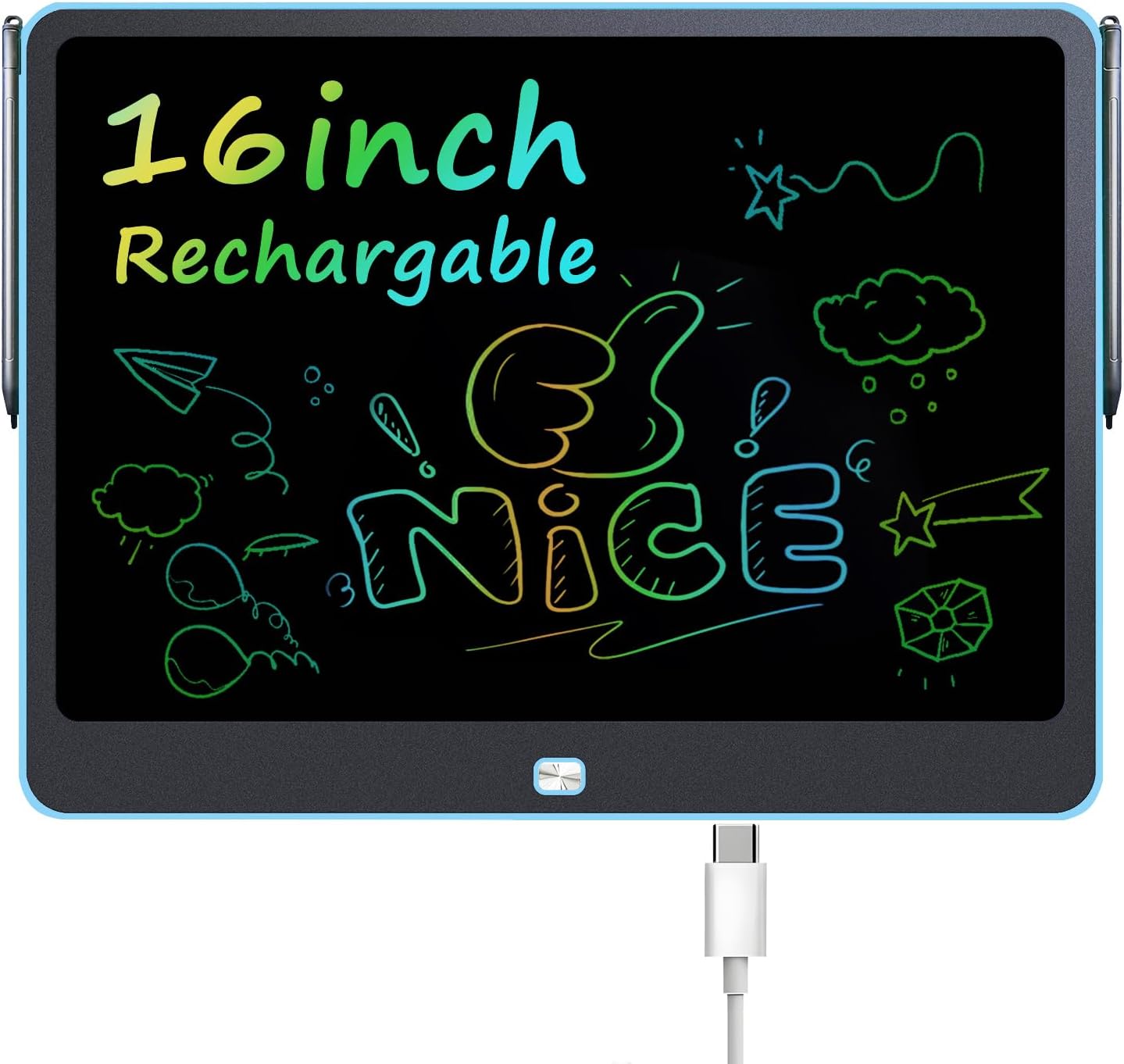 Rechargeable LCD Writing Tablet for Kids, 16 Inch Colorful Drawing Tablet, Educational Toddler Drawing Pad, ​Reusable Learning Toys for Kids (Ages 3-8), Ideal Gift for Christmas Birthday (Blue)