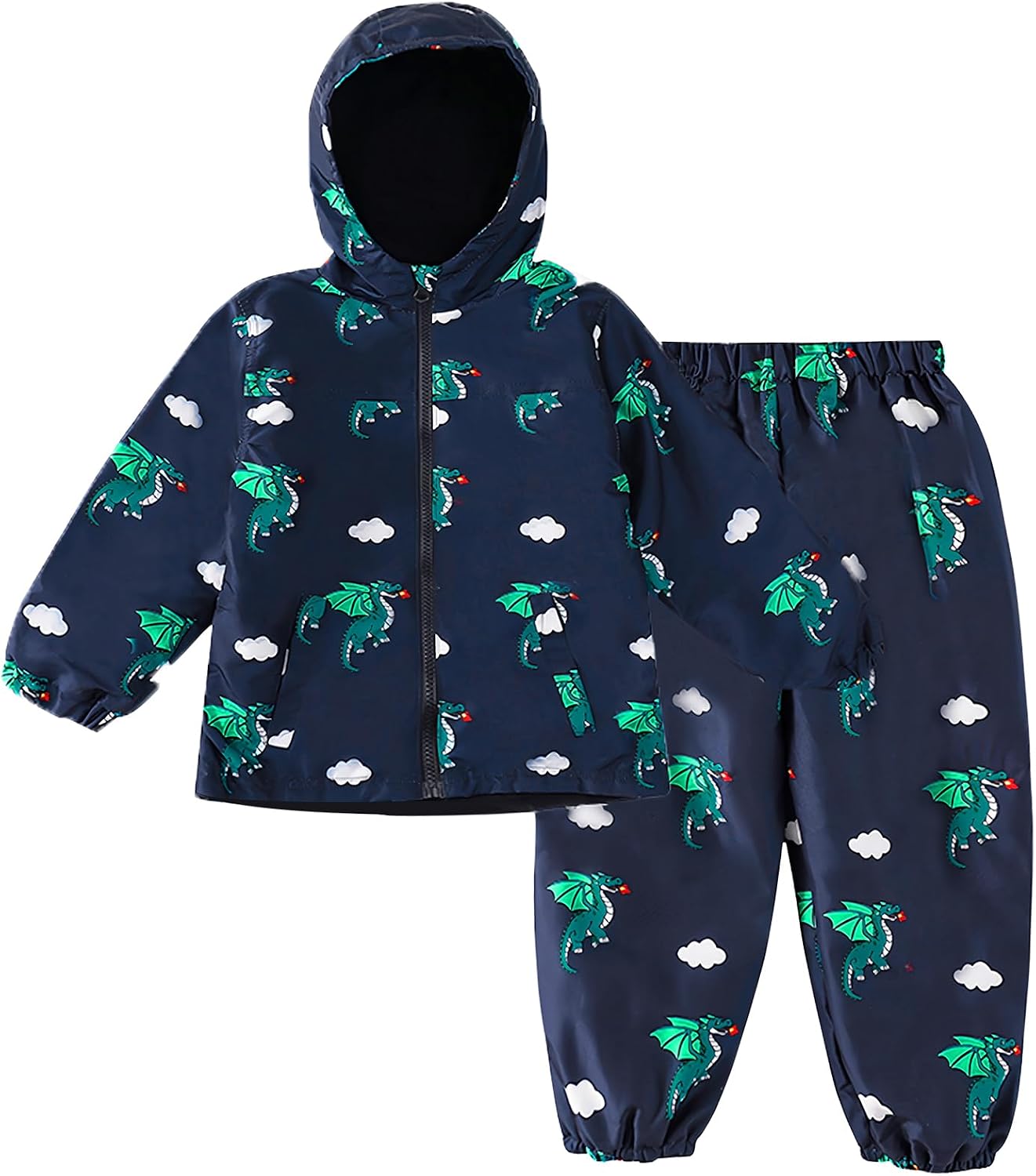 LZH Toddler Boys Girls Raincoat Waterproof Hooded Rain Jacket Pants Suit