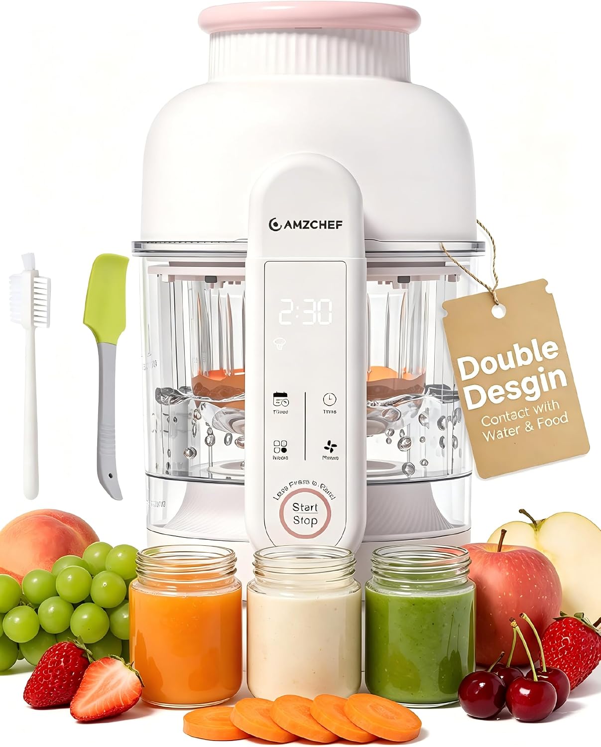 AMZCHEF Glass Bowl, 9-in-1, Steam & Blend Baby Food Maker, One-Touch Puree | BPA-Free & Easy Cleaning\Touch Screen\Dishwasher Safe\5 Textures for Daily Fruit, Veggie & Meat Purees