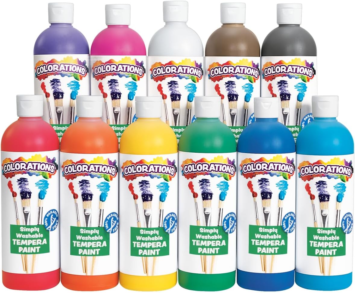Colorations – SWT16 Simply Washable Tempera Paints, 16 fl oz, Set of 11 Colors, Non Toxic, Vibrant, Bold, Kids Paint, Craft, Hobby, Arts & Crafts, Fun, Art Supplies | Matte Finish, Vibrant Colors, Non-Toxic Craft Paint, Classroom Supplies, School & Craft Art Supply Set, 16 oz Each