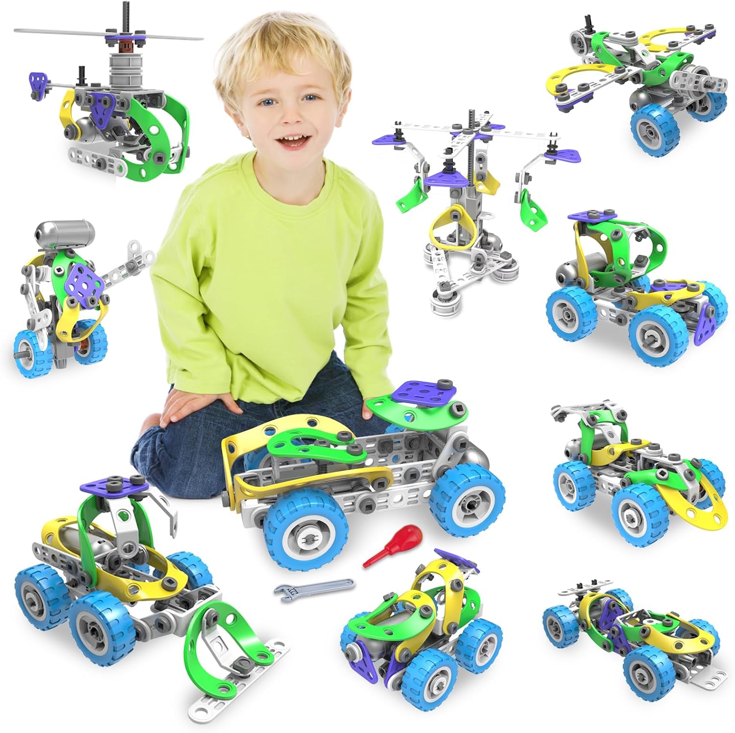 107Pcs Motorized Erector Sets for Kids Ages 4 5 6 7 8+,STEM Building Toys for Boys Girls 3-5 4-8 5-7 6-8 Year Old,Engineering Kit,Electric Motor,Creative Educational Gift Learning Activities
