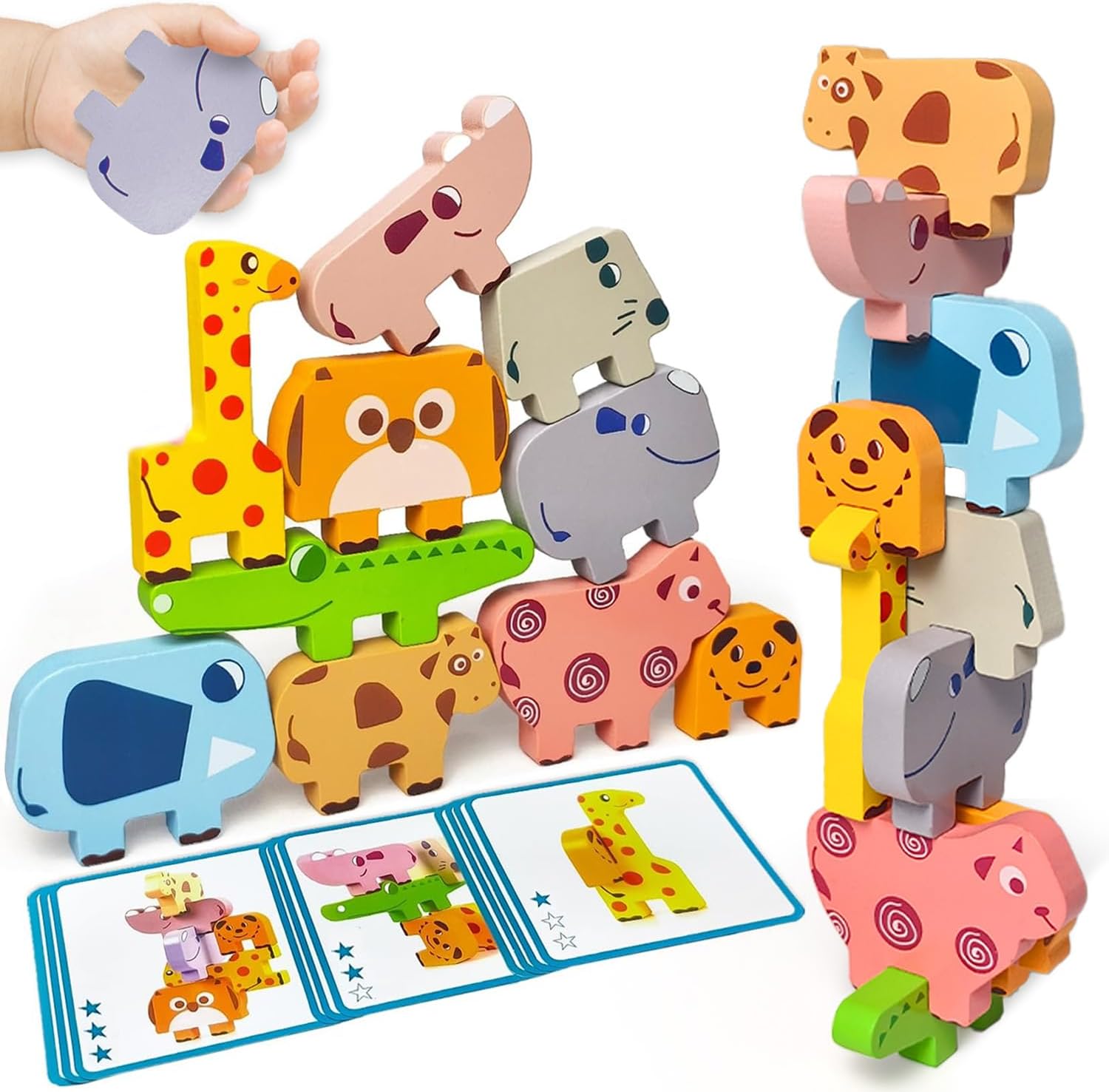 Vaiheng Toys for Toddlers 1-3, Montessori Toys for 1 2 3 4 Year Old Boys & Girls, Toy Age 2-4 0-2 Kids Baby, 1 2 3 Year Old Girls Boys Gifts, Wooden Animal Blocks Stacking Education Puzzles Toy