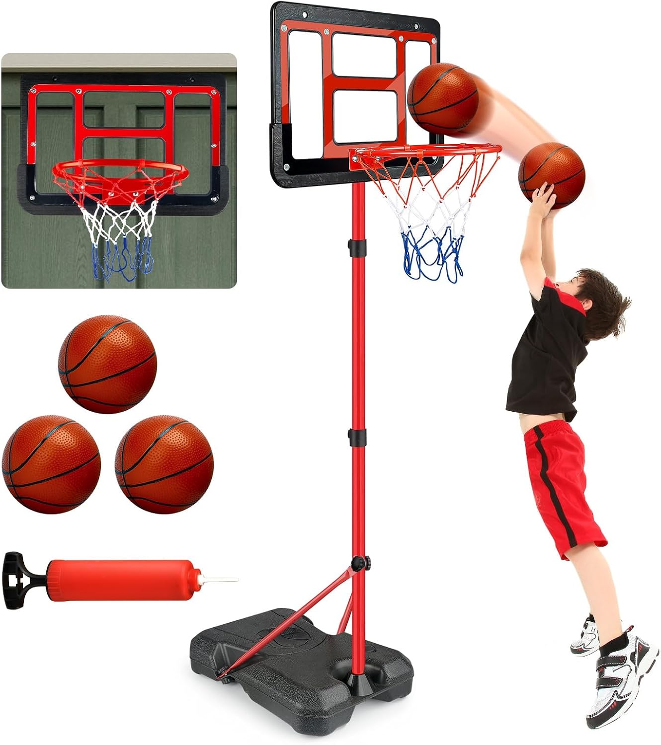 Kids Adjustable Basketball Hoop, Boys Toy Gifts for 3 4 5 6 7 8 Years Old | Basketball Hoop Adjustable Height 3.5FT-6.2FT, Mini Basketball Hoop for Kids, Basketball Goal Outdoor Indoor Gifts for Boys