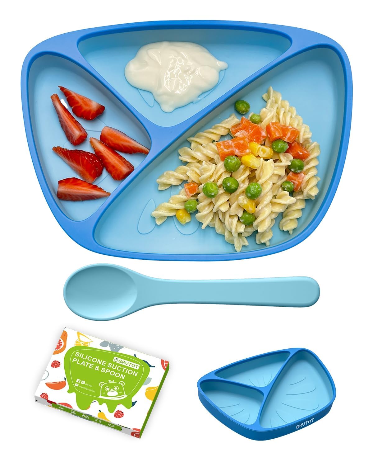 Silicone Suction Plate for Baby Toddler, BPA Free, Dishwasher Safe | Food grade silicone, Divided dishes and spoon set, Non-slip, Baby feeding & Led weaning, Microwave safe