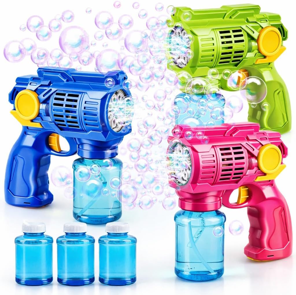 TOY Life 3-Pack Automatic Bubble Gun Blaster for Kids Outdoor Play | Leakproof & lightweight design, great for beach trips, Easter basket stuffer, party favor, encourages family outdoor play
