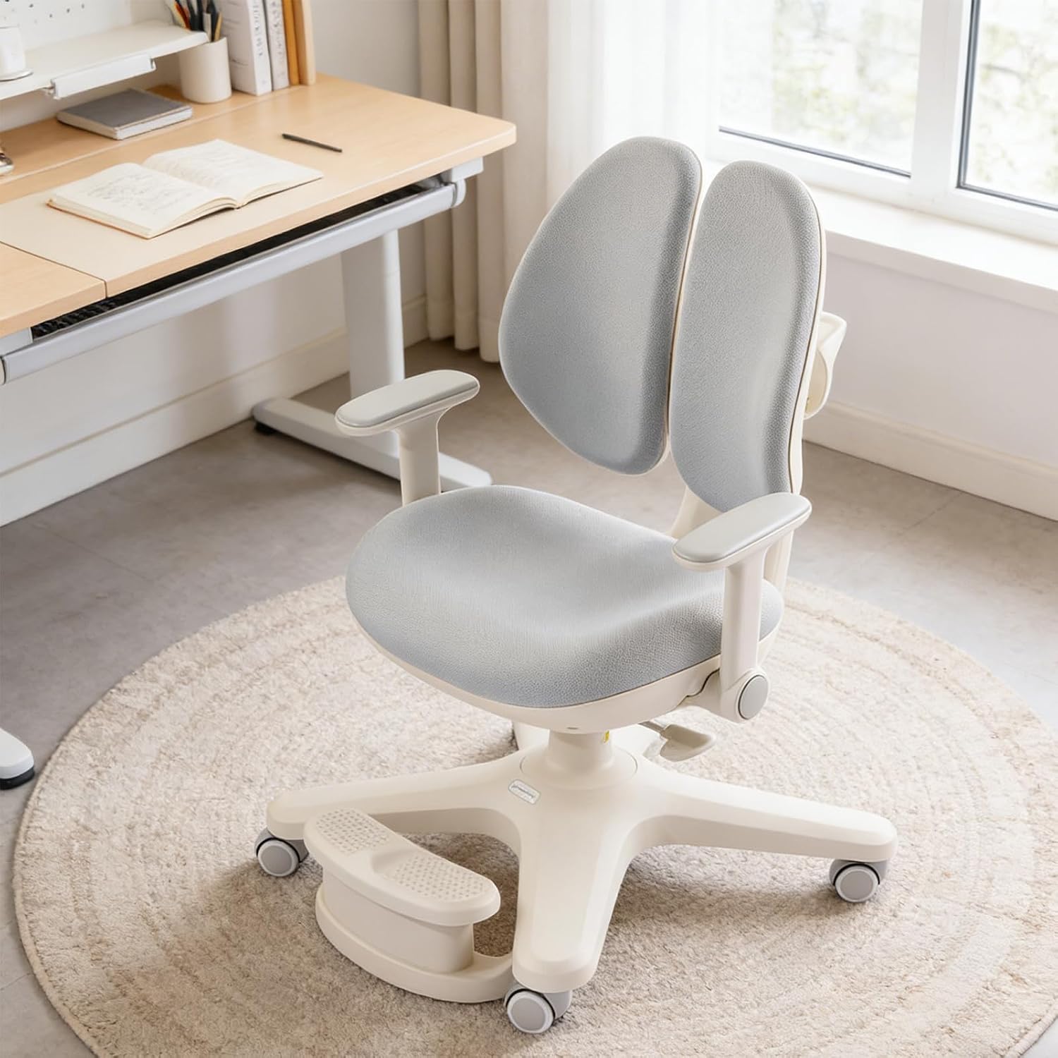 Ergonomic Kids Desk Chair with Adaptive Back Support, Adjustable Footrest, and 90° Flip-Up Armrests — Breathable Study Chair for Ages 3-12, Fits Home Office and Bedroom