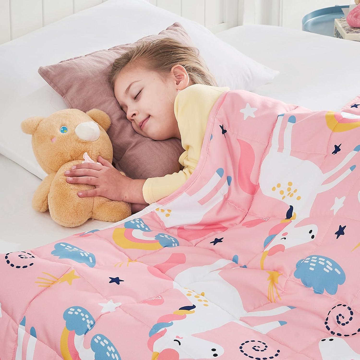 Pink Weighted Blanket – 5 lbs Unicorn Heavy Blanket – Small Size Breathable Lap Blanket(36″x48″, 5 lbs)