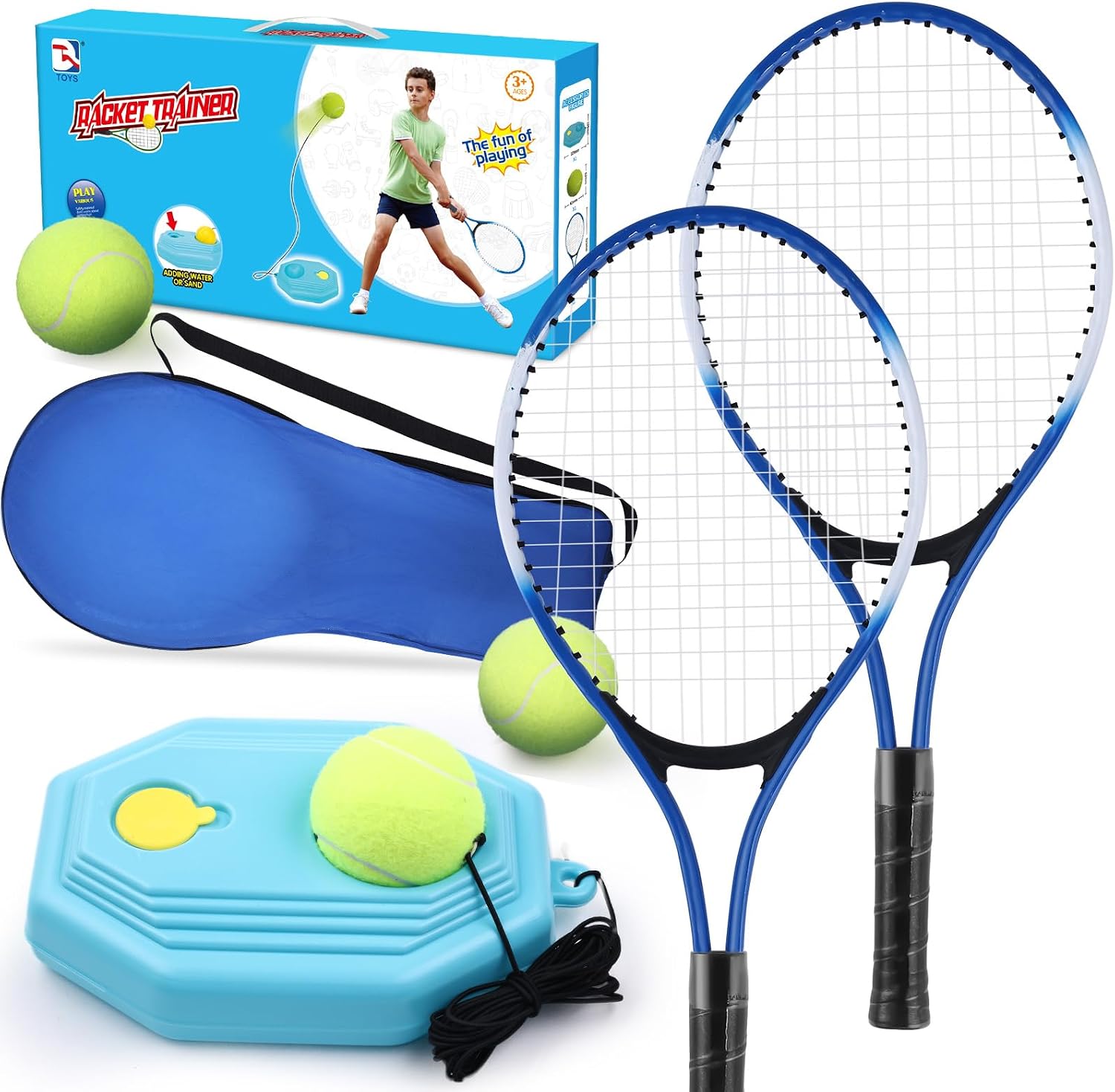 Kids Tennis Rackets Training Set – 7-in-1 Youth Tennis Racket Set, 2 pcs 19″ Rackets,1Tennis Trainer & 2Rebound Balls&1tennis Ball,Tennis Racquet Set for Beginners & Family Activities