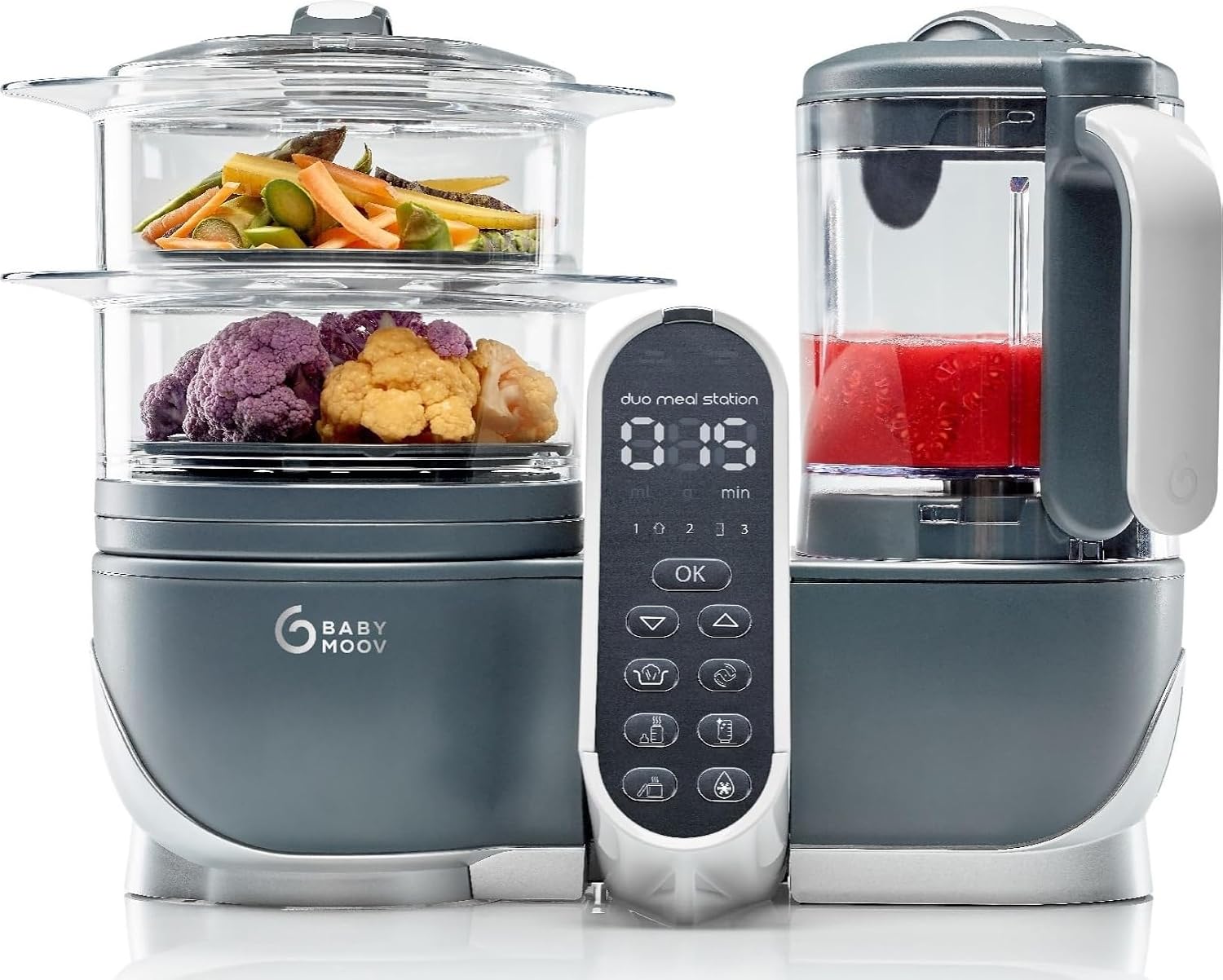 Babymoov Duo Meal Station: 6-in-1 Baby Food Maker | Steams, Blends, Warms, Defrosts, Sterilizes, and More | 74oz | LDC Control Panel | BPA-Free | Dishwasher Safe | Nutritionist Approved