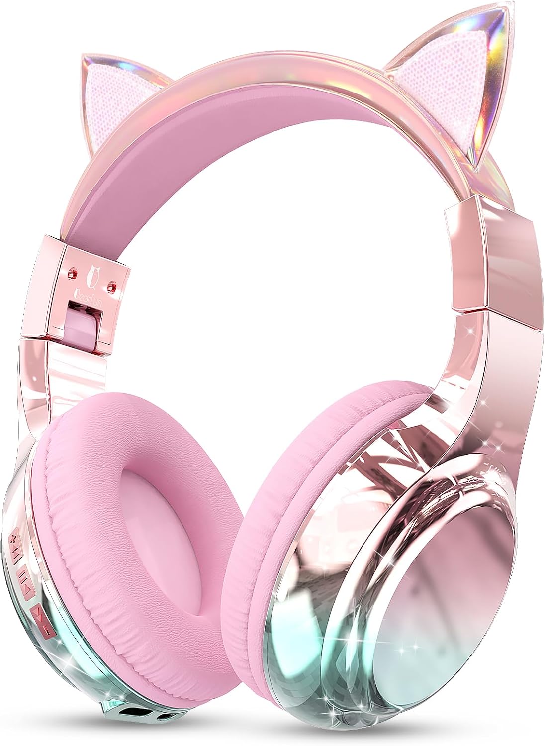 QearFun Kids Cat Ear Bluetooth Headphones, 60H, 74/85/94dB Volume Limit | For school with mic, fast charging, foldable design, wired mode, Wireless headphones for kids, girls boys, tablet, travel