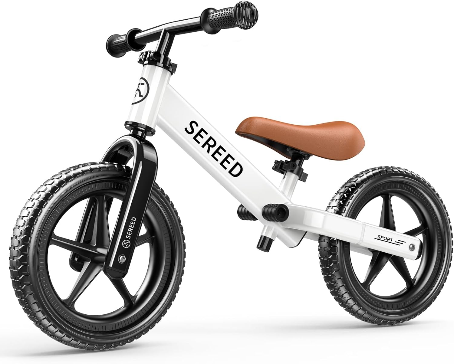SEREED Toddler Balance Bike 2 Year Old, Gift for 2-3 Boys Girls, Adjustable | No Pedal Kids Toy Bike for 2-5 Years Old, Customize Plate with 3pcs Stickers (White)