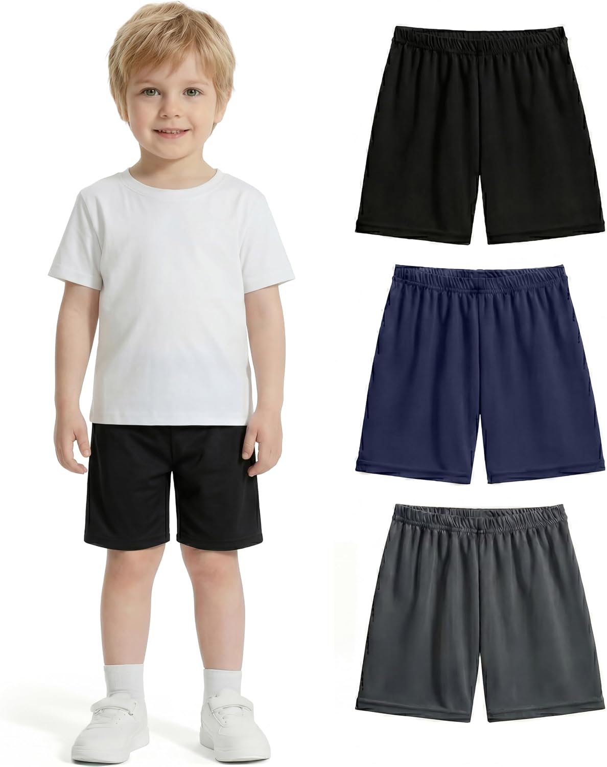 3 Pack Toddler Boys Athletic Shorts, Kids Mesh Quick Dry, 2T-6T | breathable quick-dry mesh and elastic waist for basketball, soccer, running and play,2T,3T,4T,5T,6T