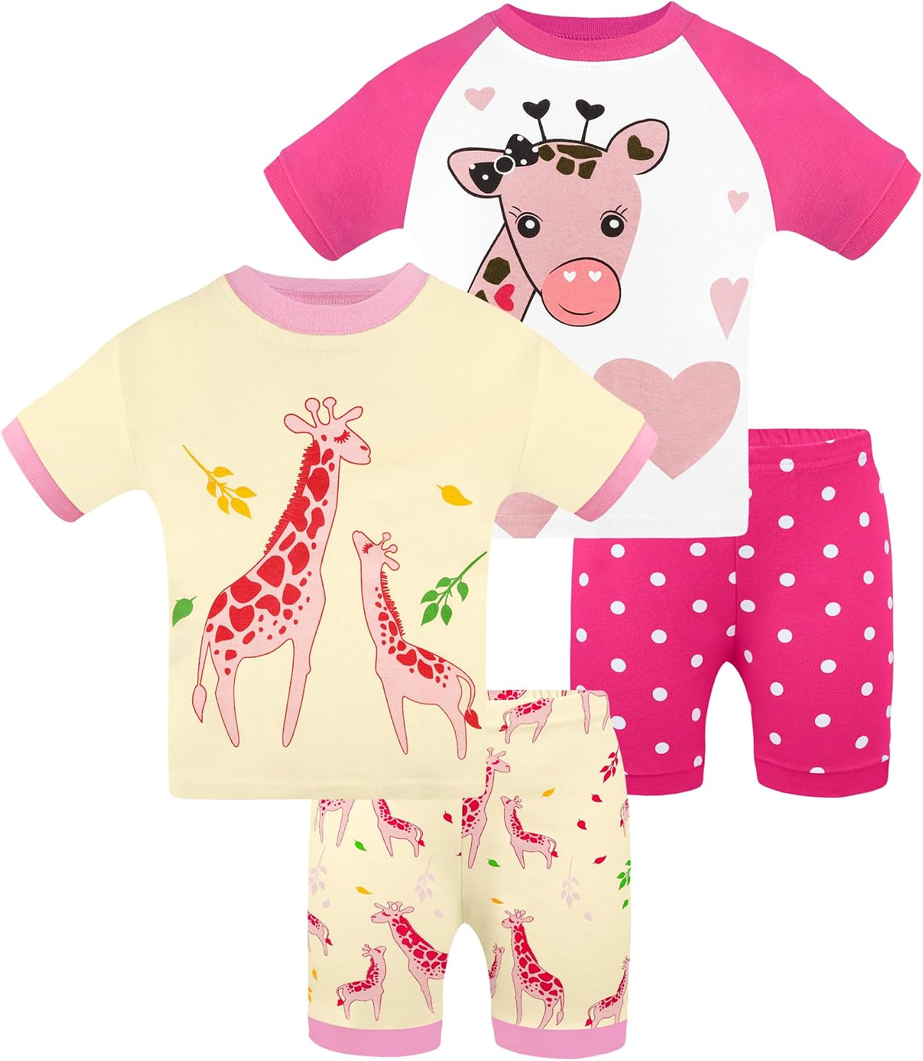 DAUGHTER QUEEN Girls Summer Pajamas Set 4 Pieces 100% Cotton Sleepwear Size 18 Months-12 Years