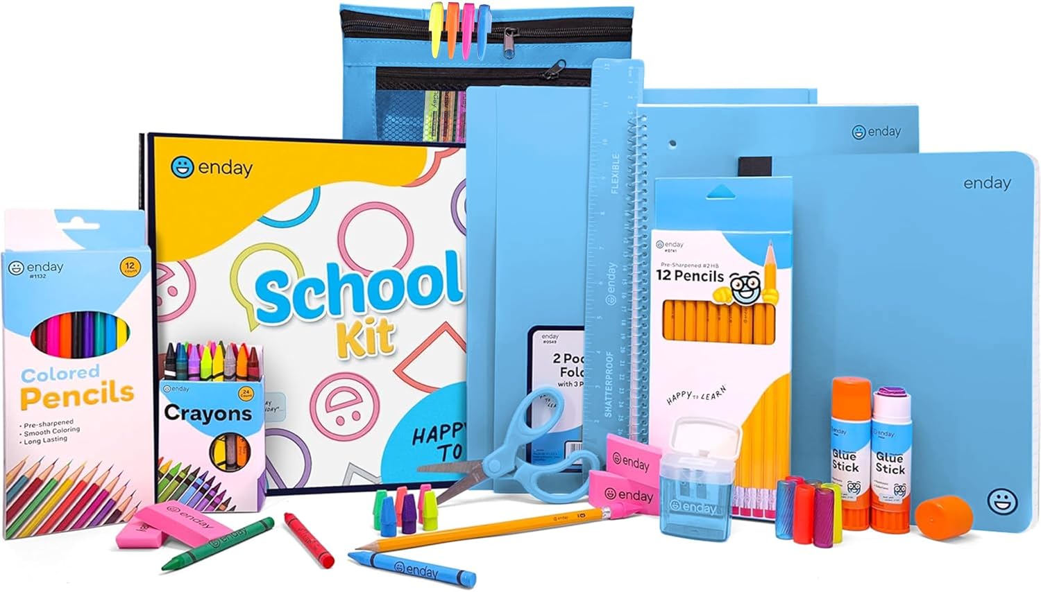 Enday Back to School Supplies for Kids, School Supply Box Grades K-5 | Premium Quality Kids School Supplies Kit, Kindergarten School Supplies for Girls and Boys, 78 Pc Set (Blue, 1 Kit)