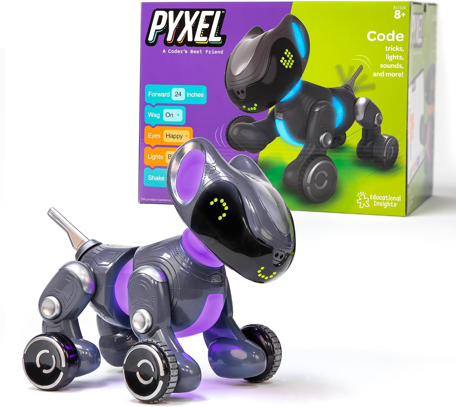 Educational Insights PYXEL A Coder’s Best Friend – Programmable Coding Robot for Kids with Blockly & Python Languages, Learn Early Robotics, Kids Robot & STEM Toys for Boys and Girls Ages 8+