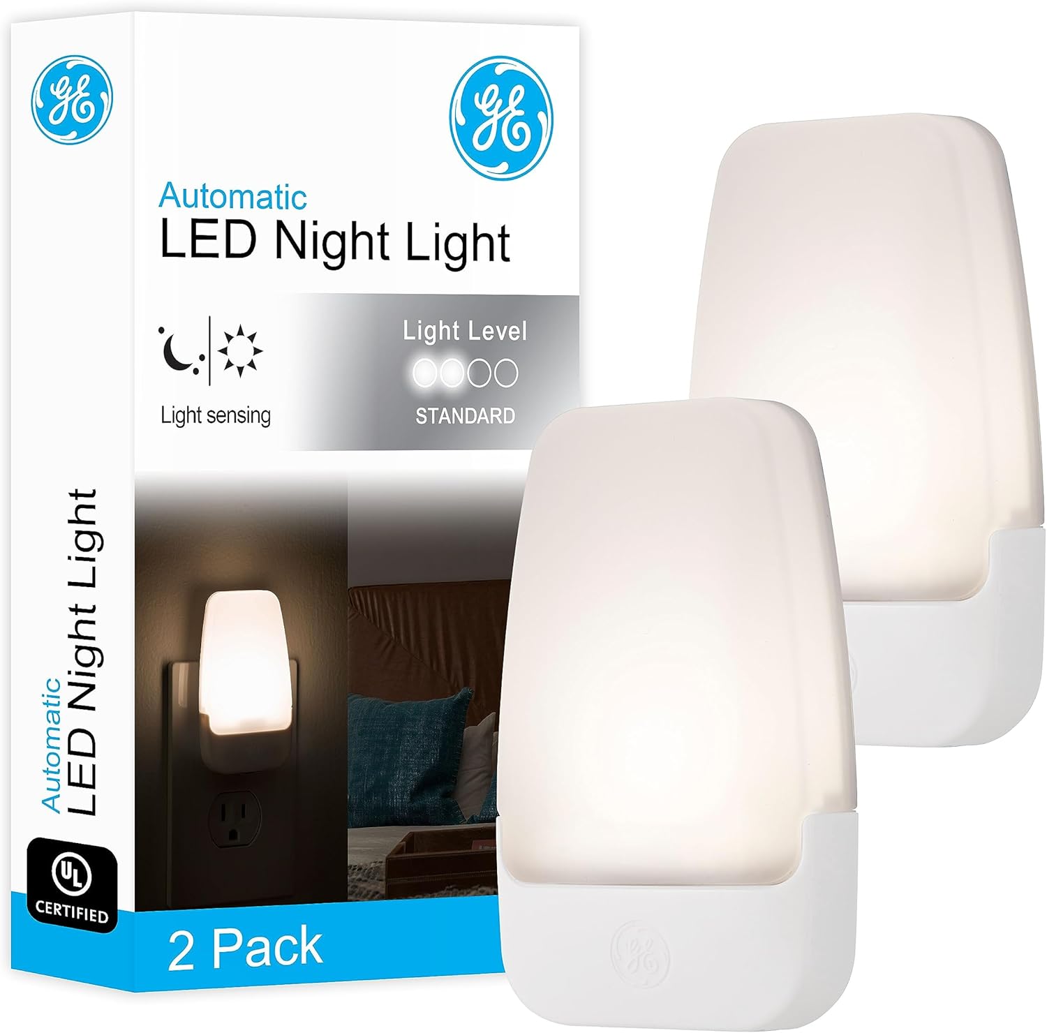 GE Plug in Night Light with Dusk to Dawn Sensor, 2 Pack
