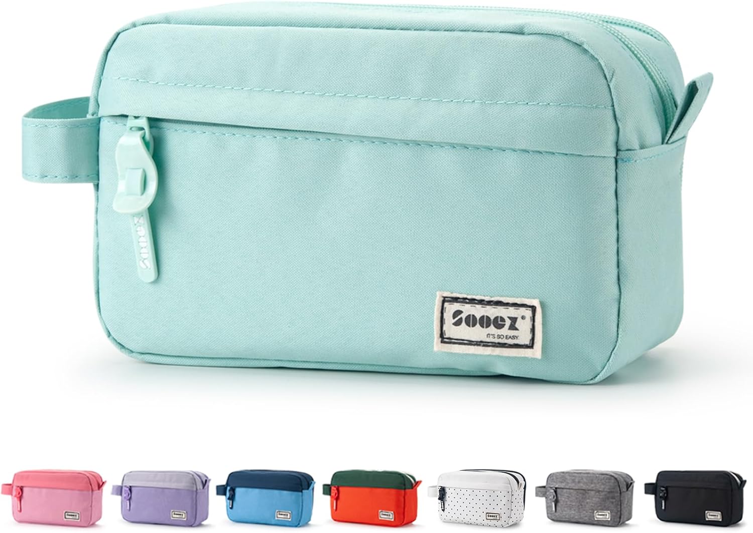 Sooez Original High Capacity Pencil Case, Big Pencil Bag Pouch Organizer | Pen Case Aesthetic Supply for Girls Adults, Portable Journaling Supplies with Easy Grip Handle & Loop, Mint Green