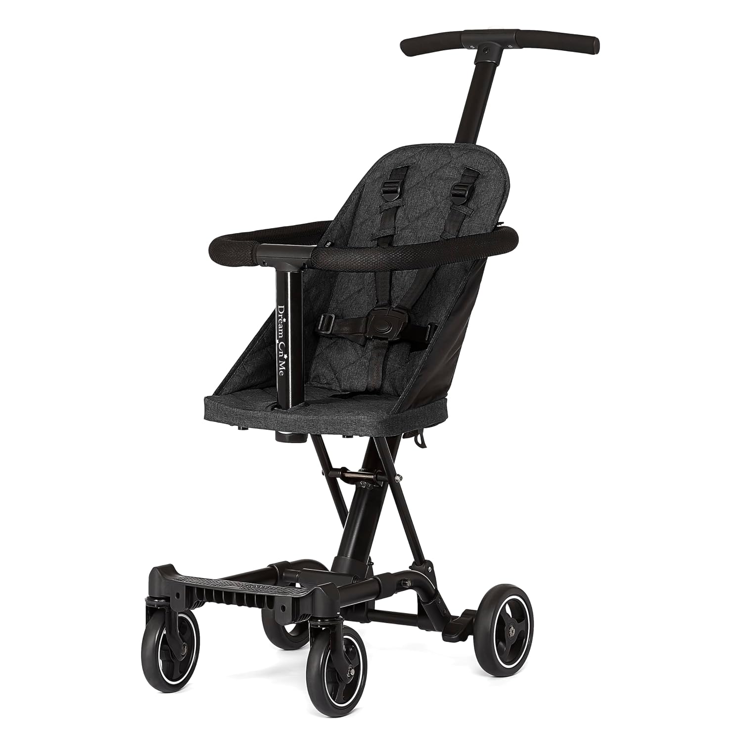 Dream On Me Coast Rider Lightweight Travel Stroller, 45 Lb Limit, Black | 5-Point Harness, Smooth Wheels, Compact Baby & Toddler Stroller, Theme Park Approved, Quick Fold, Converts to Rider & Scooter