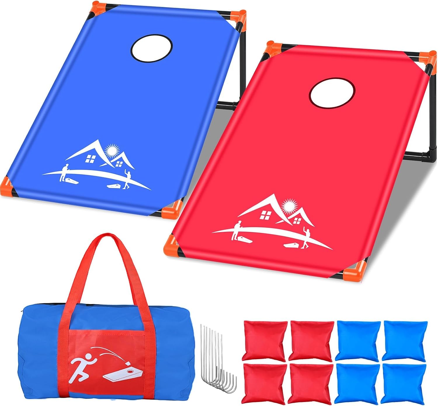 NZQXJXZ Cornhole Board Set Corn Hole Set for Adults and Kids Backyard | Cornhole Game with 8 Bean Bags,Carrying Case, Cornhole Set for Adults and Kids, Indoor ,Outdoor Play