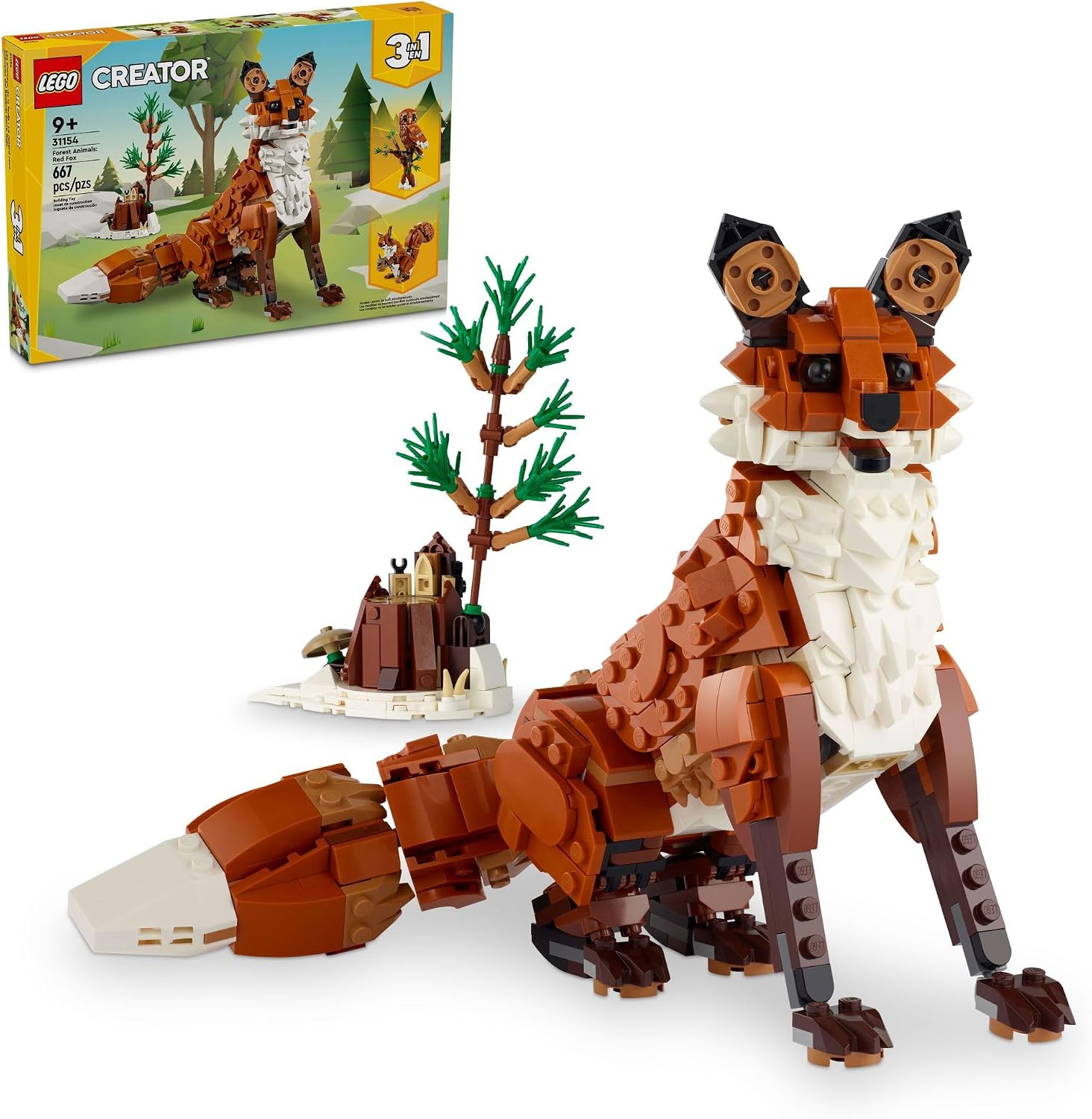 LEGO Creator 3 in 1 Forest Animals Red Fox Toys – Building Toys for Kids, Boys & Girls, Ages 9+ – W/ 3 Building Options into Fox, Owl, or Squirrel – Gift for Birthdays – 31154