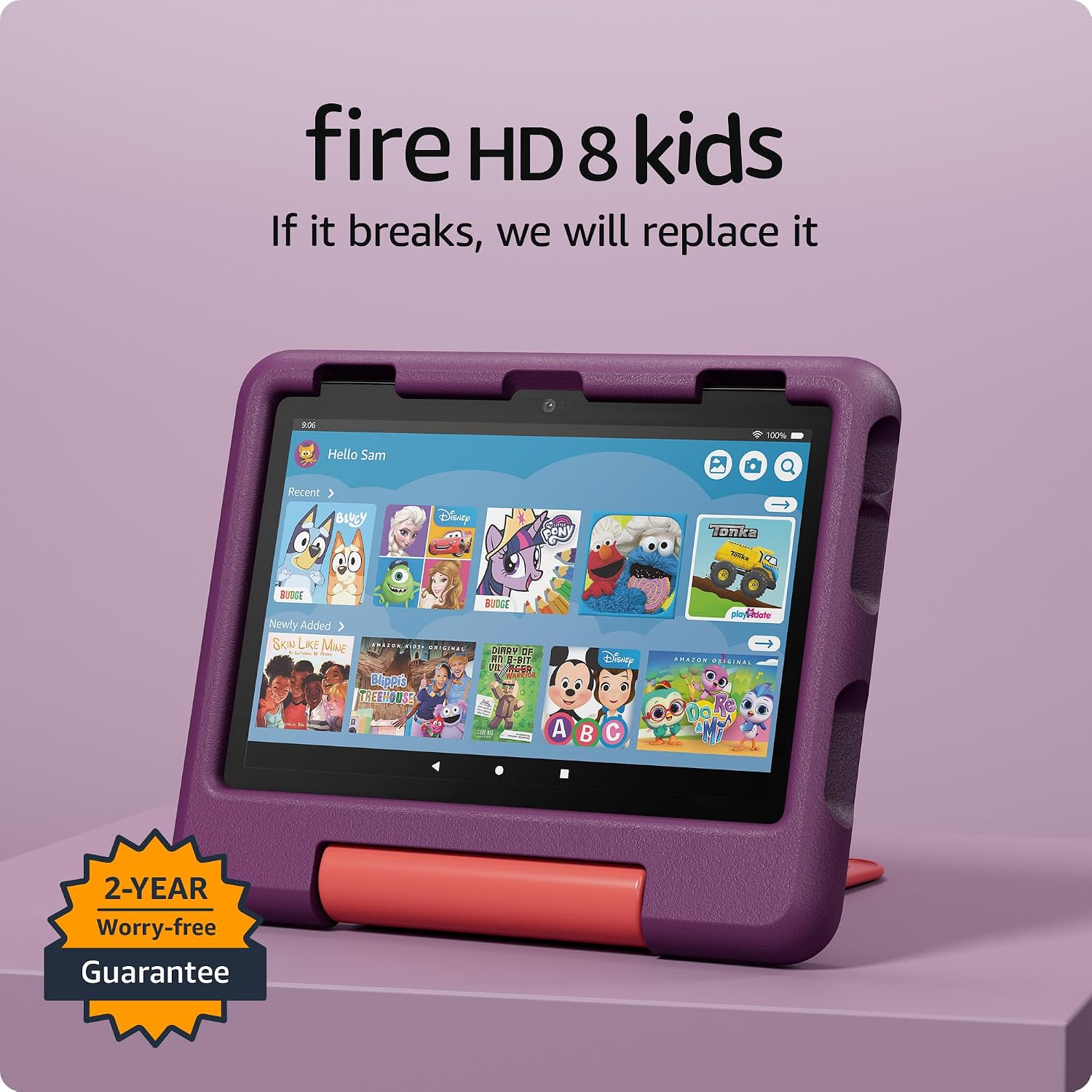 Amazon Fire HD 8 Kids tablet (newest model), ages 3-7. With bright 8″ HD screen. Includes ad-free and exclusive content, parental controls and 13-hr battery, 32GB, Grape