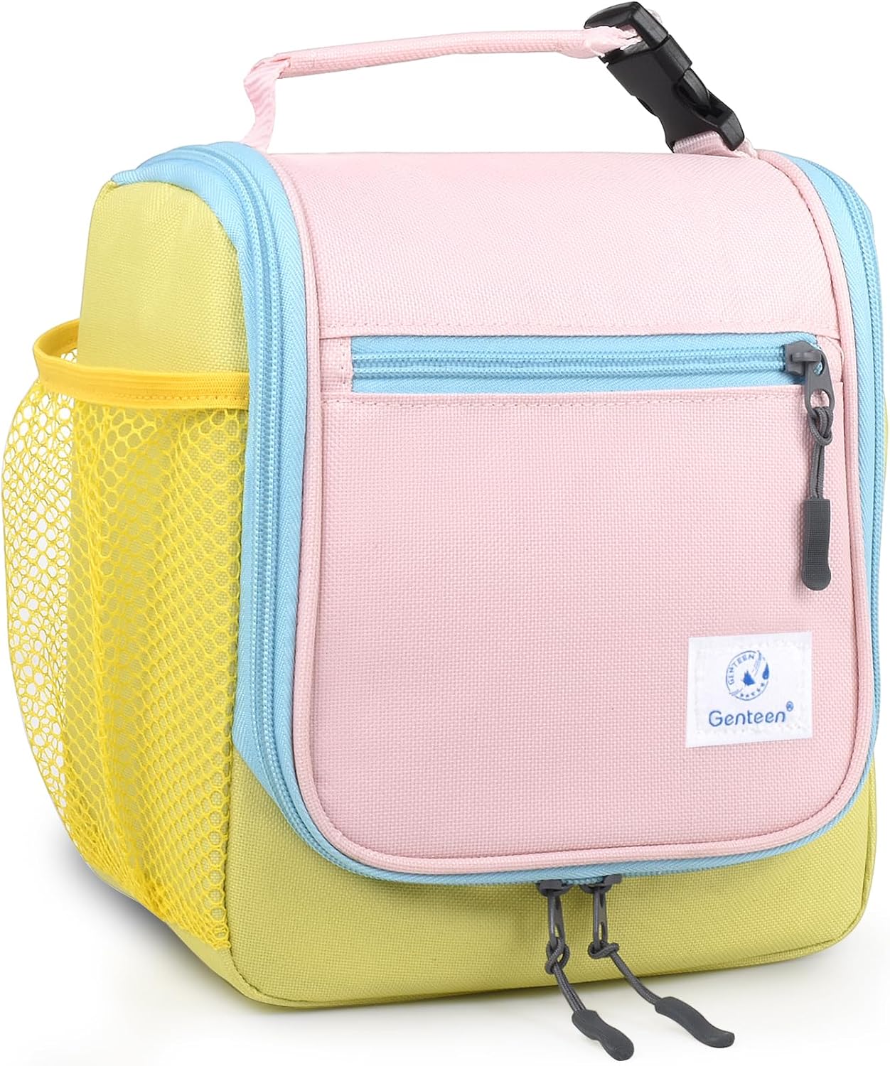 Genteen Kids Lunch Box, Insulated Lunch Bag for Kids, Toddler, Girl, and Boy; Holds Lunch Box, Water Bottle, & Snacks; Easy-Clean Water-Resistant Fabric & Multiple Zippered Pockets (Yellow Blue)