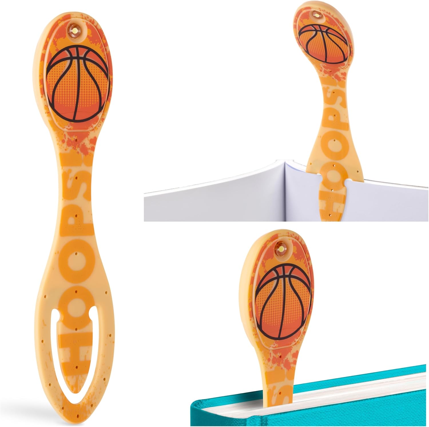 Thinking Gifts Flexilight LED 2-in-1 Book Light & Bookmark – Basketball | 2 Batteries Included, Book Light, Clip On Reading Light for Bed, 2in1 Light & Bookmark, Small & Lightweight with a Soft Glow