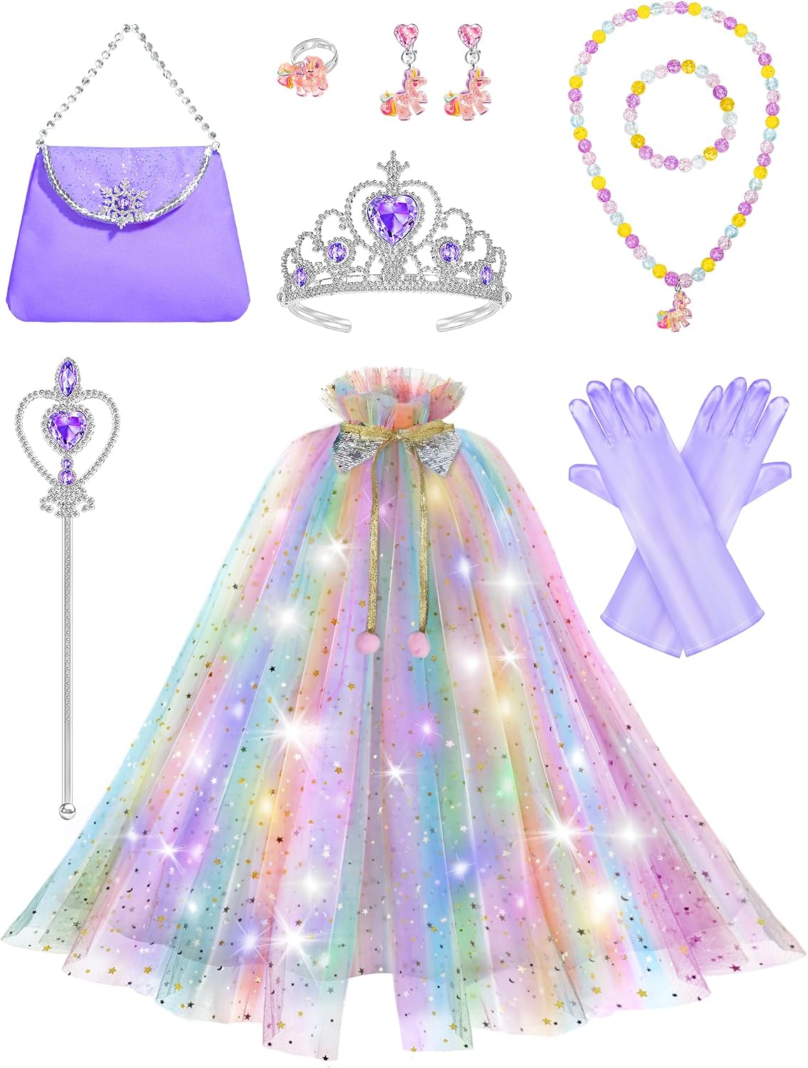 Light Up Princess Dress Up for Girls 3 4 5 6 Years Old | Toddler Dress Up Clothes with Accessories, Princess Toy for Kids Birthday Gift