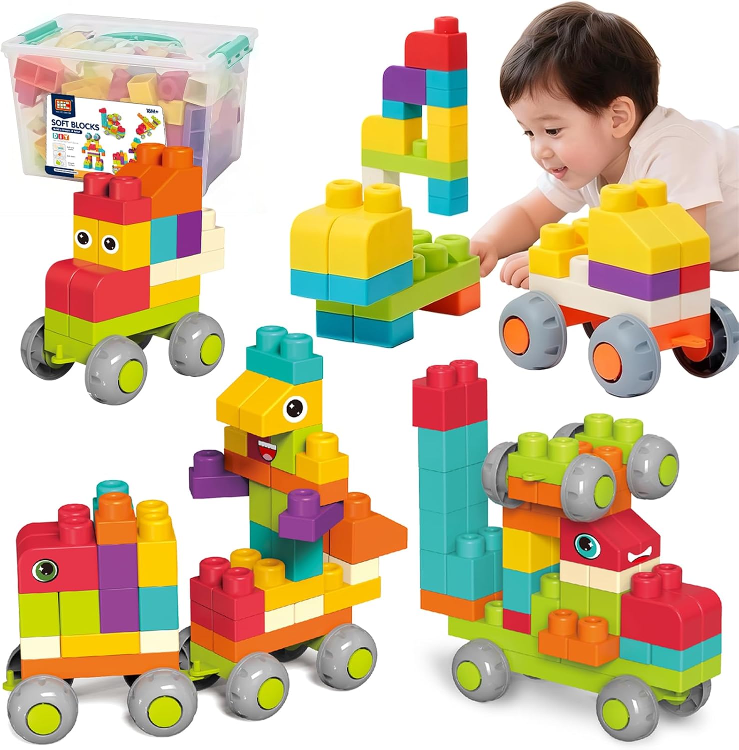 83 PCS STEM Soft Building Blocks Set for Toddlers 18 Months+ | Large Stacking Blocks with Storage Box , Educational Preschool Toy to Develop Creativity, Imagination and Fine Motor Skills