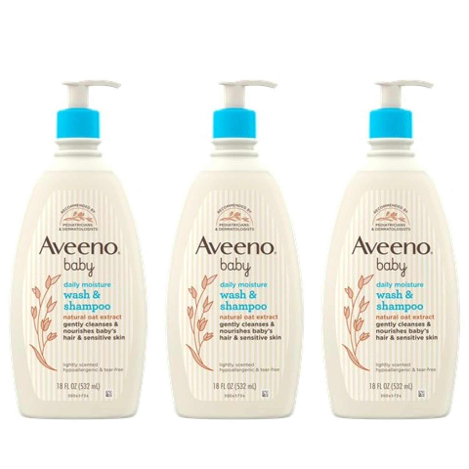 Aveeno Baby Gentle Body Wash & Shampoo, 3 Pack, 3 x 18 fl. oz | Natural Oat Extract, Tear-Free, No Added Parabens & Phthalates, Sensitive Skin, Body and Hair, Lightly Scented
