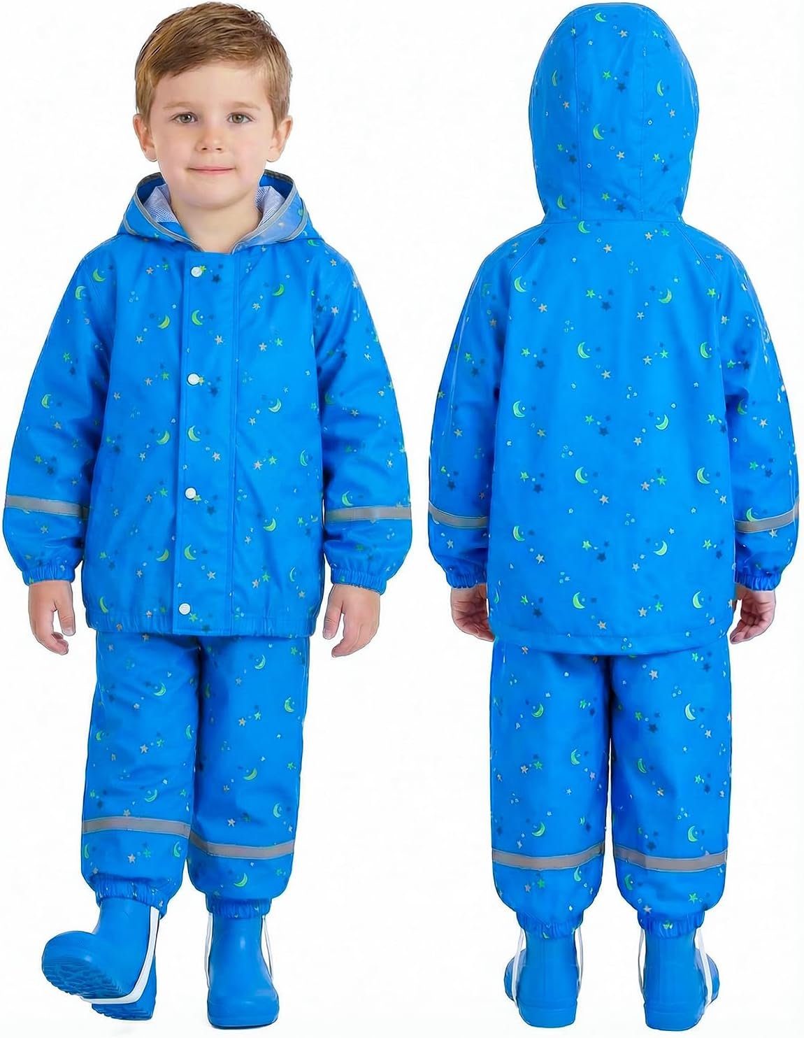 JiAmy Boys Girls Waterproof Suit,Toddler 2-Piece Raincoat with Portable Storage Bag and Reflective Strip for 1-8 Years